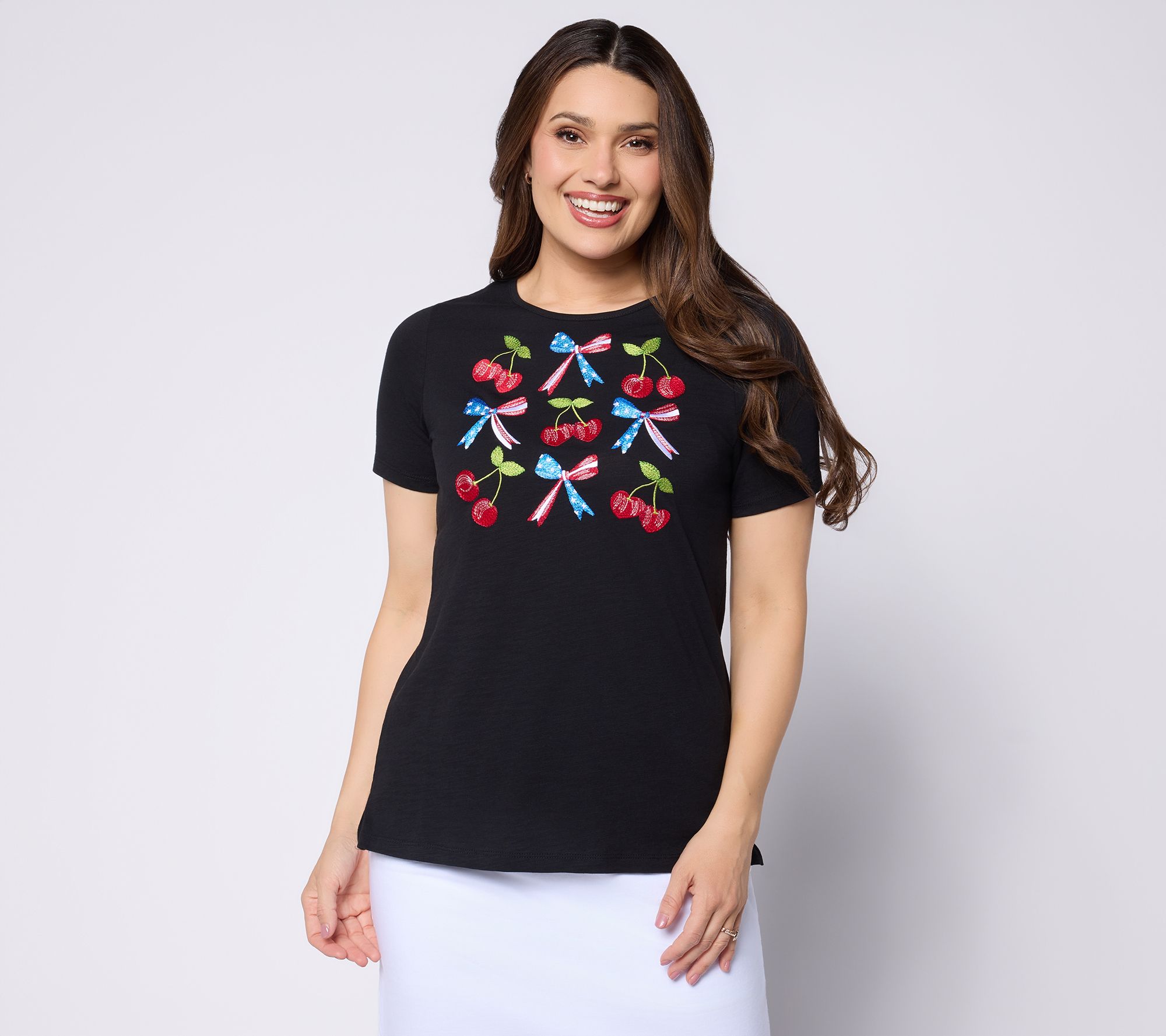 Quacker Factory A Cherry on Top Short Sleeve Top