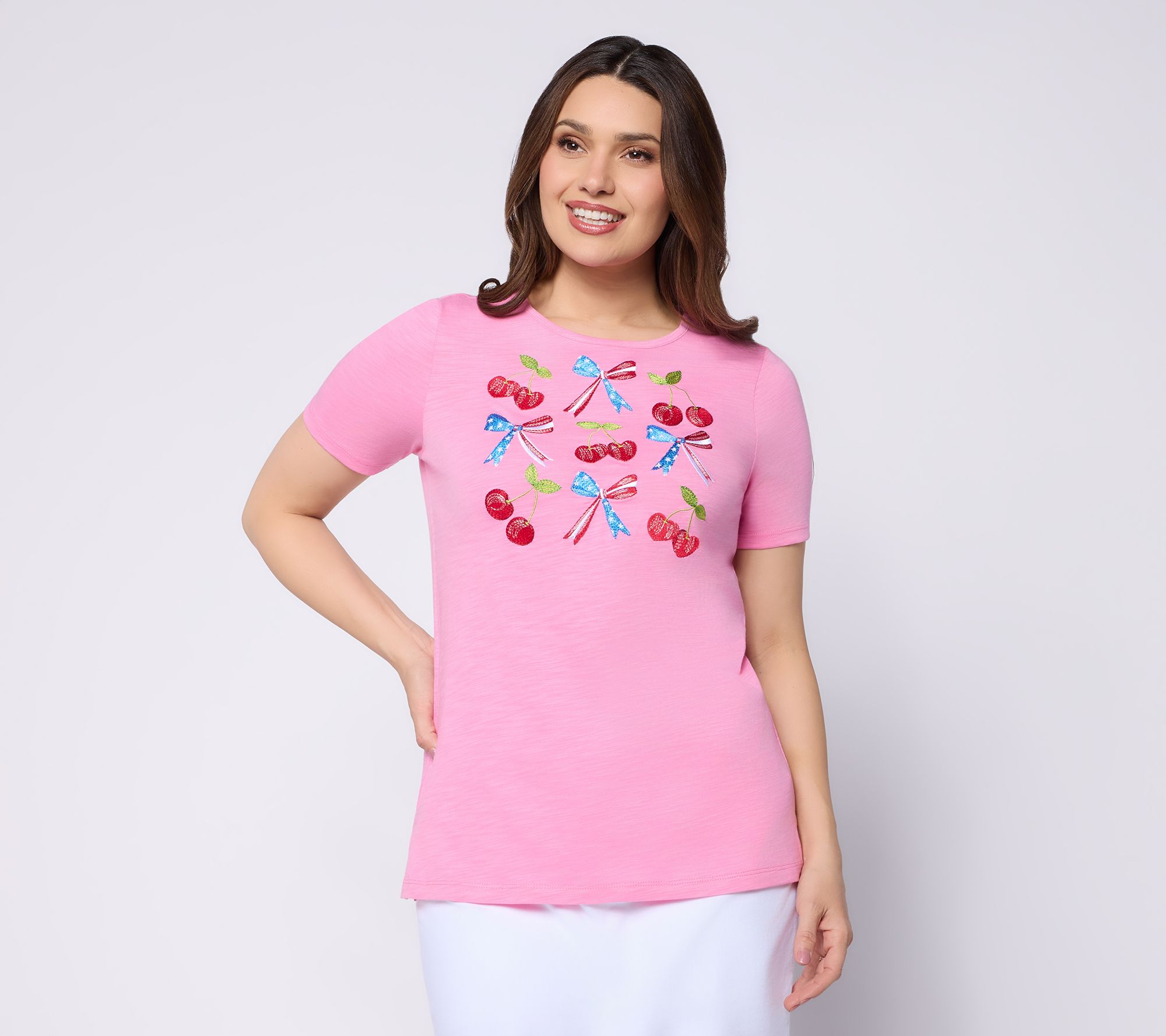Quacker Factory A Cherry on Top Short Sleeve Top