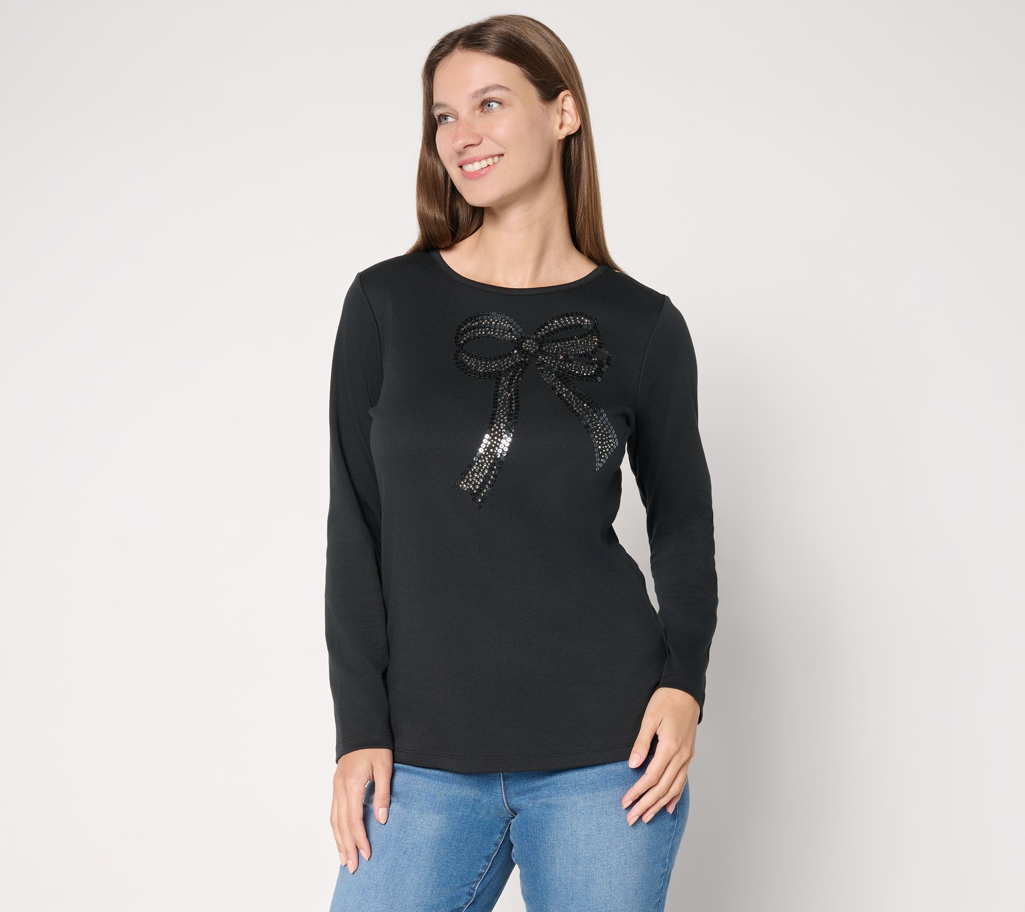 "As Is" Quacker Factory Bowlicious Long Sleeve Bateau Neck Top