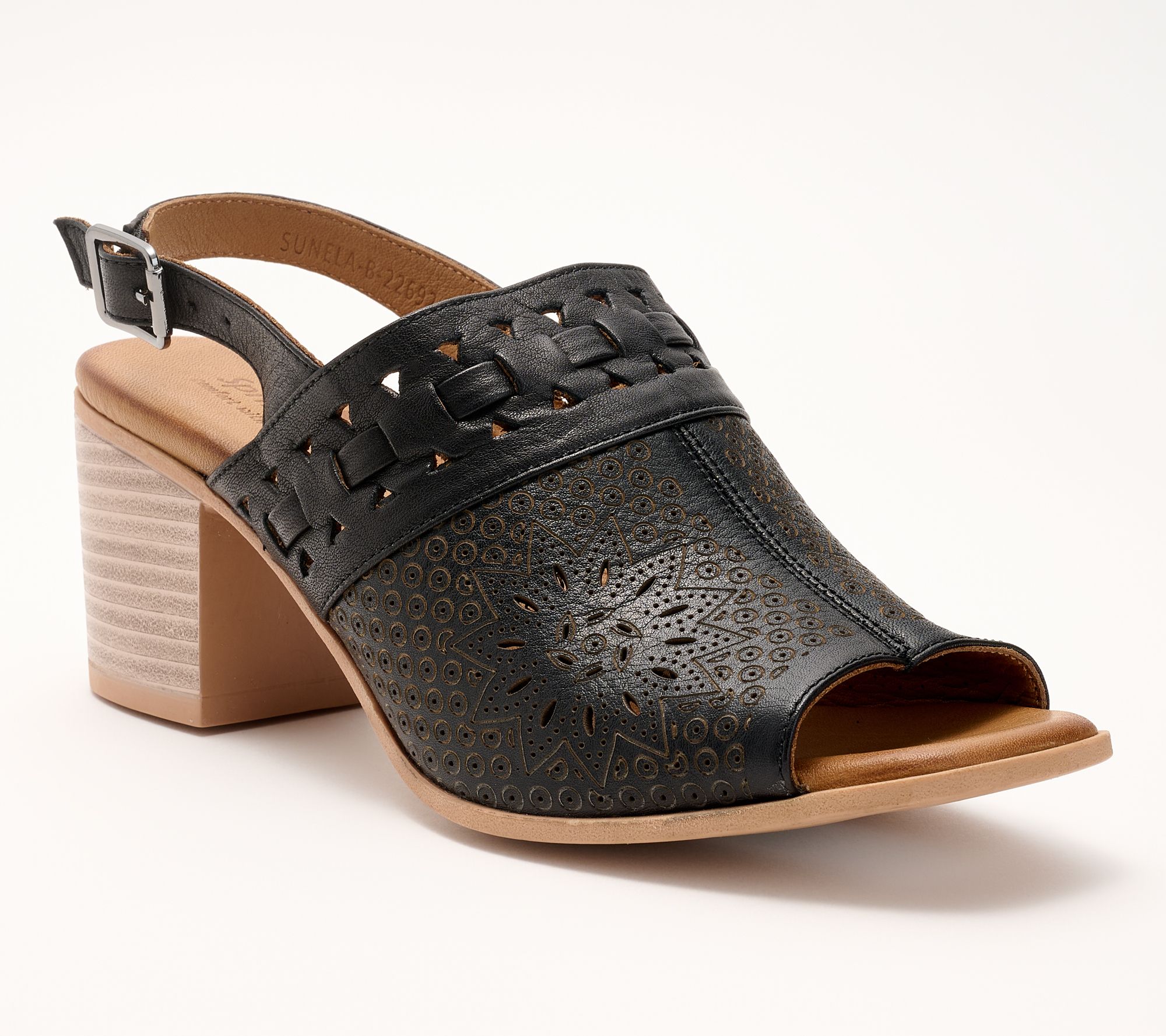Spring Step Leather Perforated Heeled Sandals - Sunela