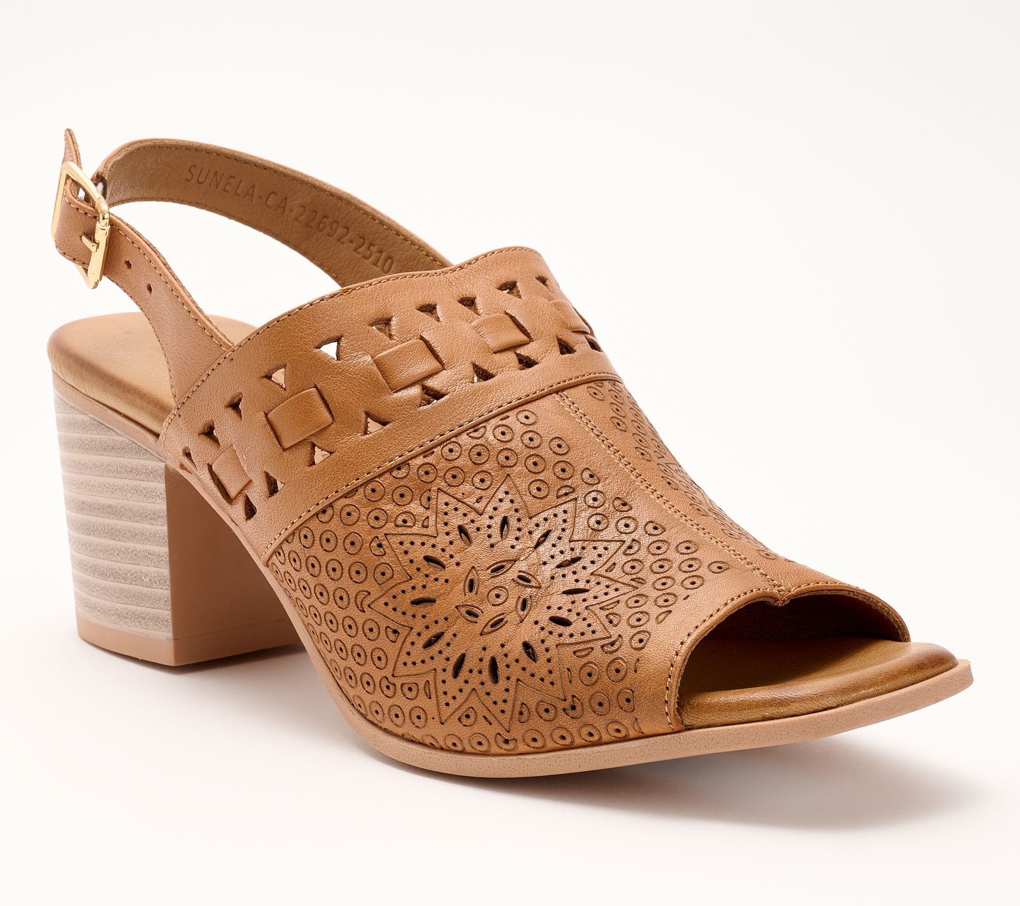 Spring Step Leather Perforated Heeled Sandals - Sunela