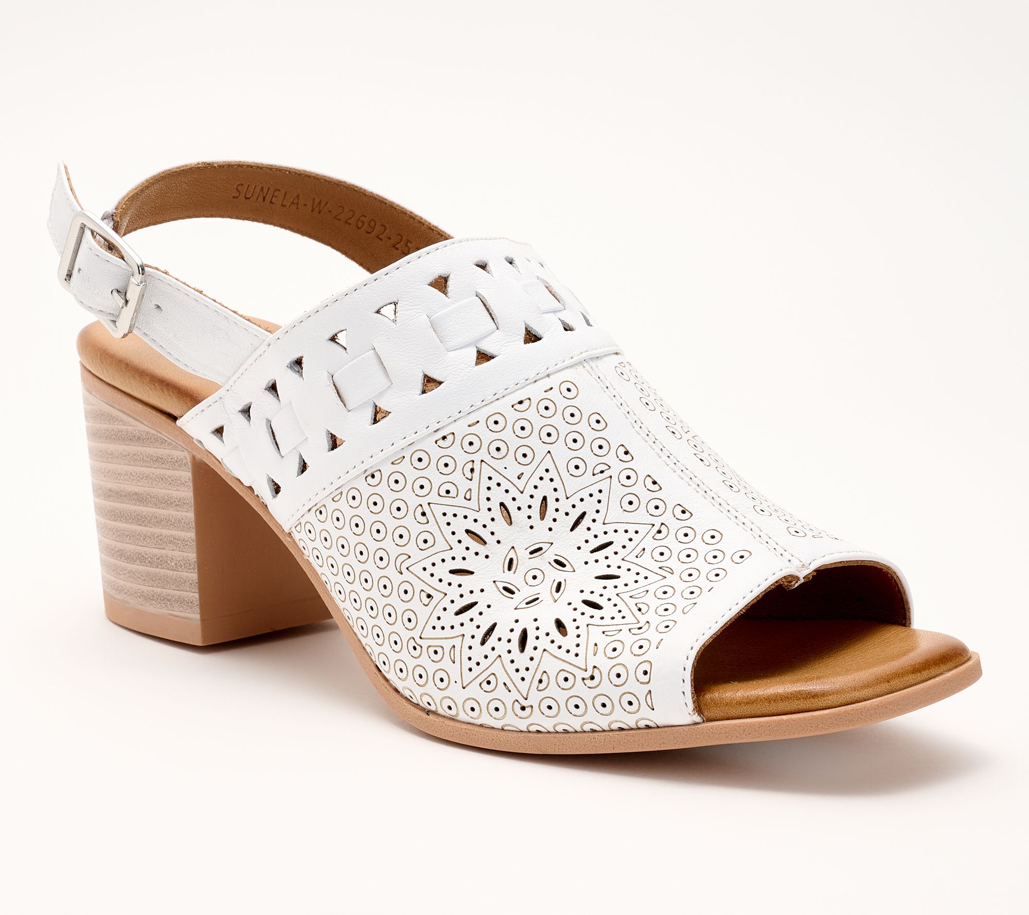 Spring Step Leather Perforated Heeled Sandals - Sunela