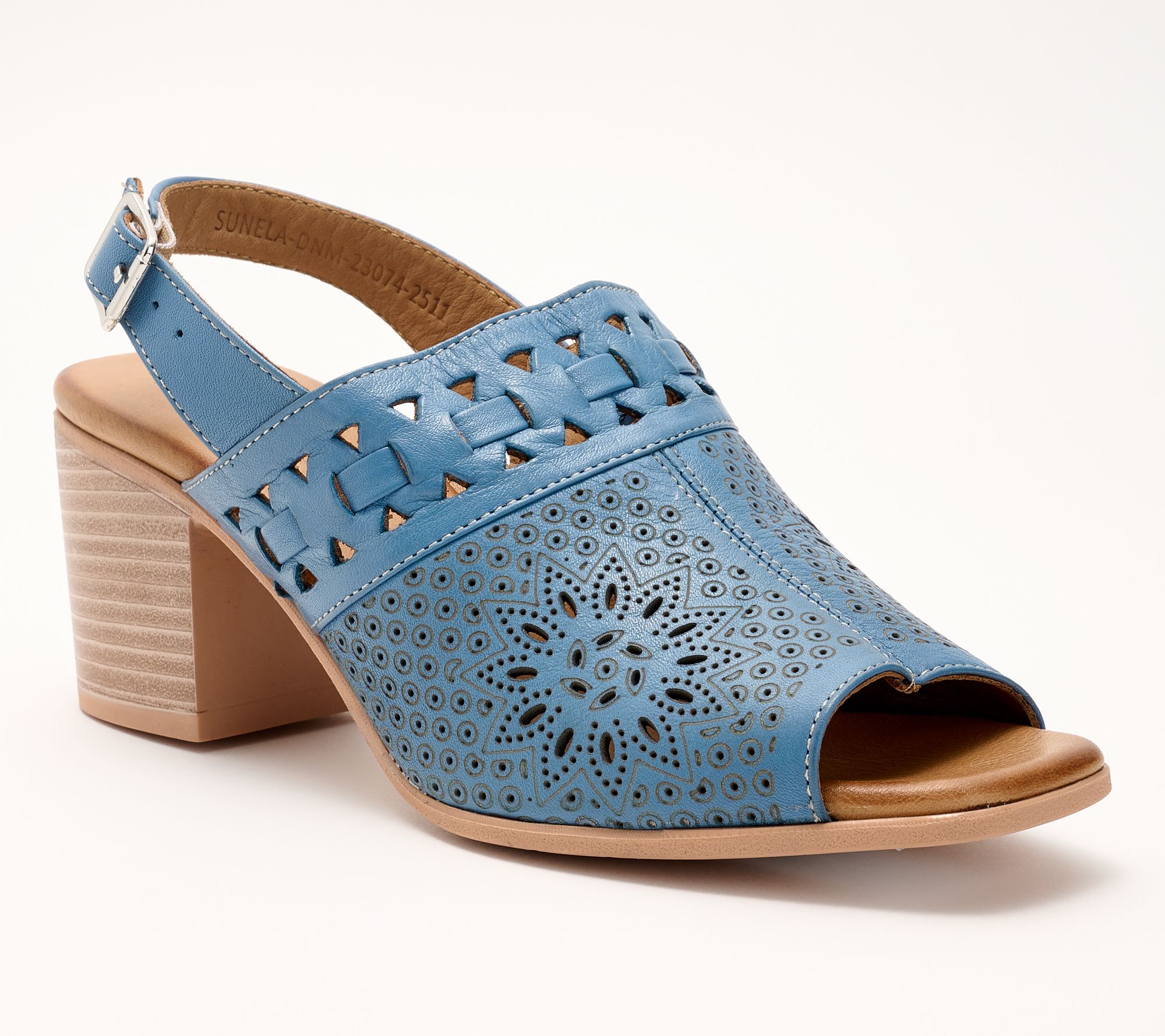 Spring Step Leather Perforated Heeled Sandals - Sunela