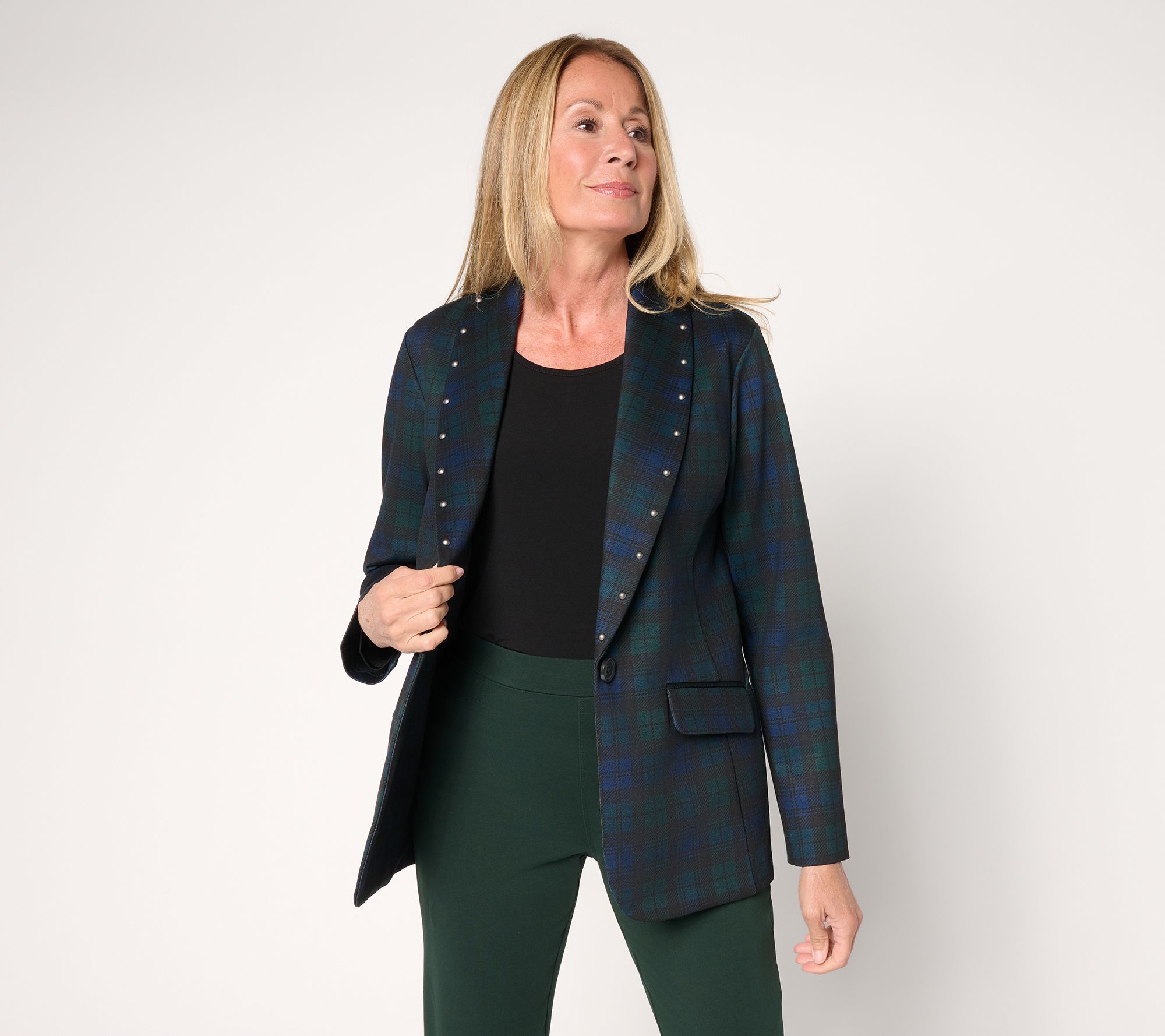 "As Is" GRAVER Susan Graver Regular Printed Ponte Blazer with Studs