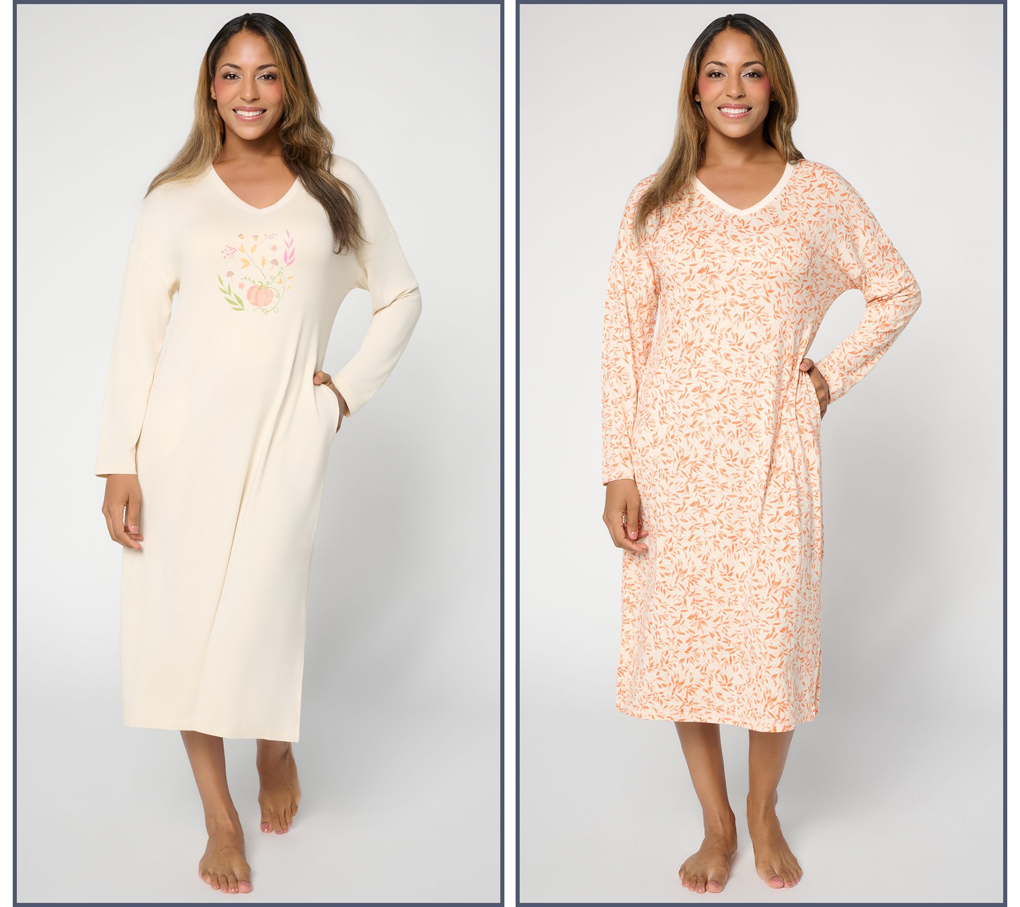 MUK LUKS 2PK Cloud Knit V -Neck Dropped Sleeve Dress