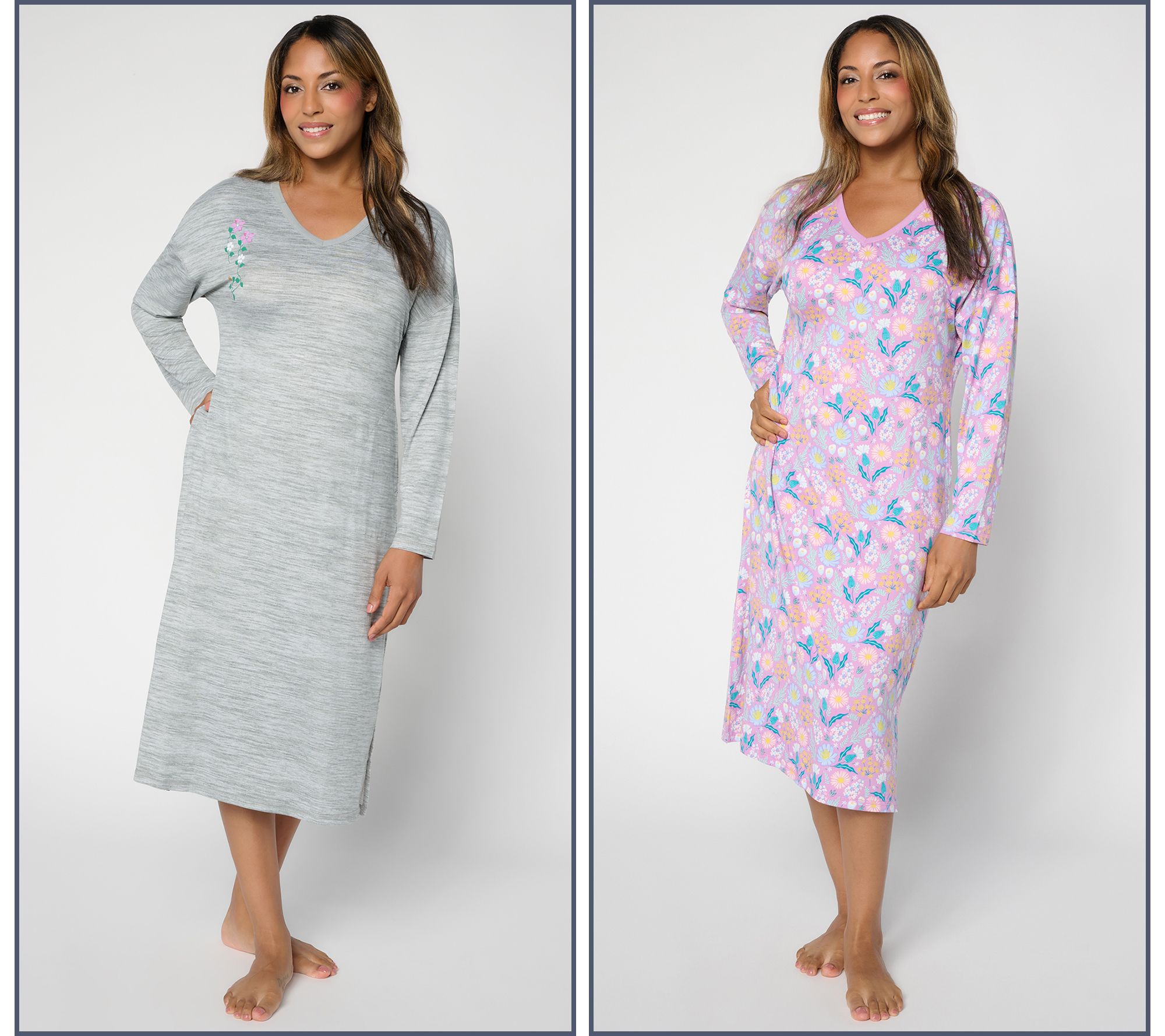 MUK LUKS 2PK Cloud Knit V -Neck Dropped Sleeve Dress