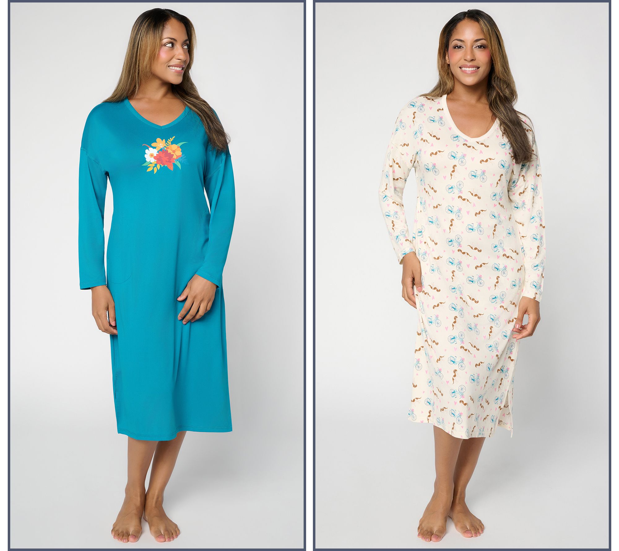 MUK LUKS 2PK Cloud Knit V -Neck Dropped Sleeve Dress