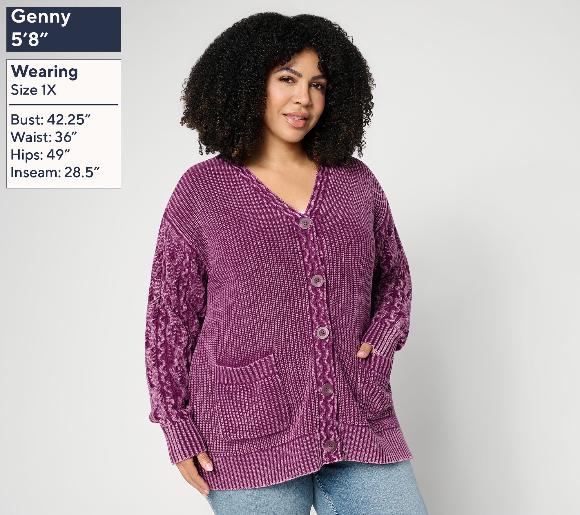 LOGO by Lori Goldstein 100% Cotton Cable Sleeve Cardigan | QVC