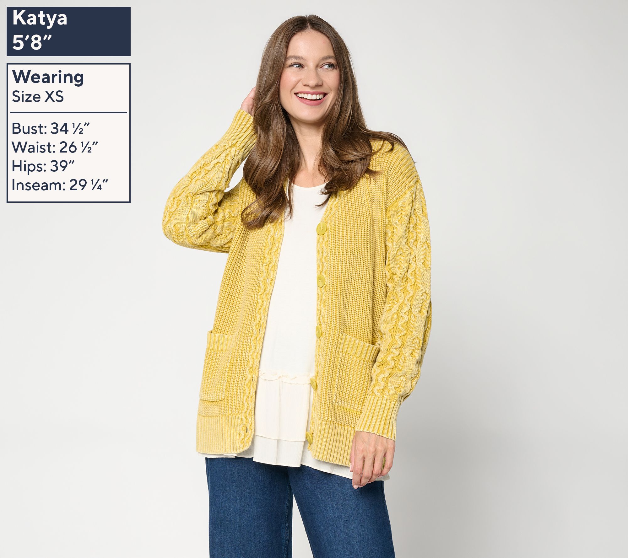 LOGO by Lori Goldstein 100% Cotton Cable Sleeve Cardigan | QVC
