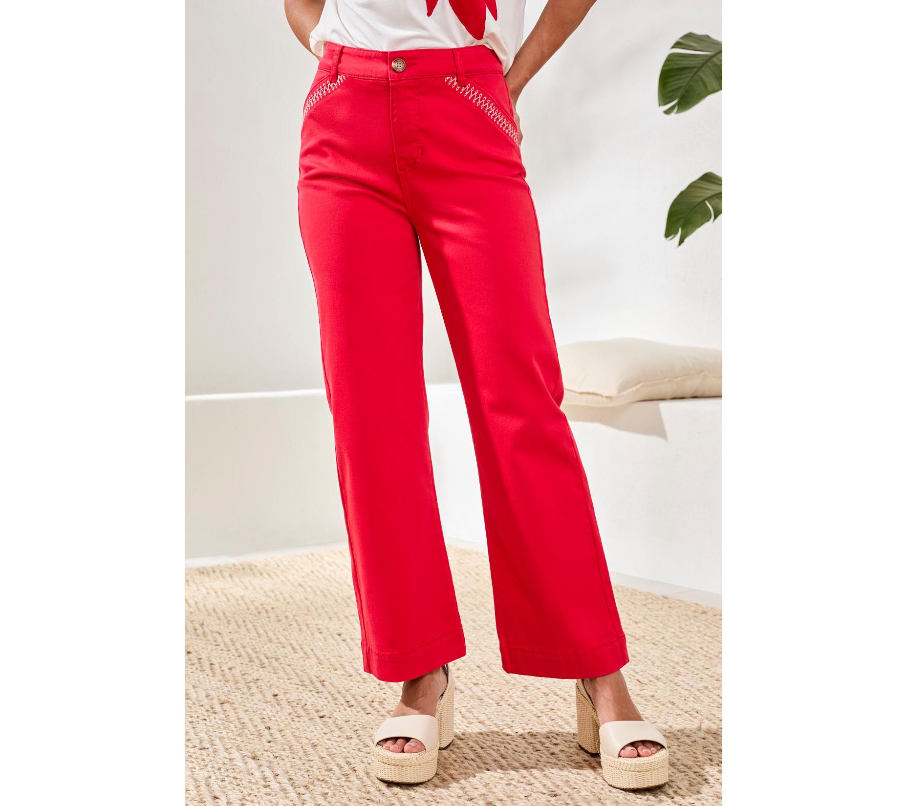 Tribal Stretch Denim Embroidery Kick Flare Pants