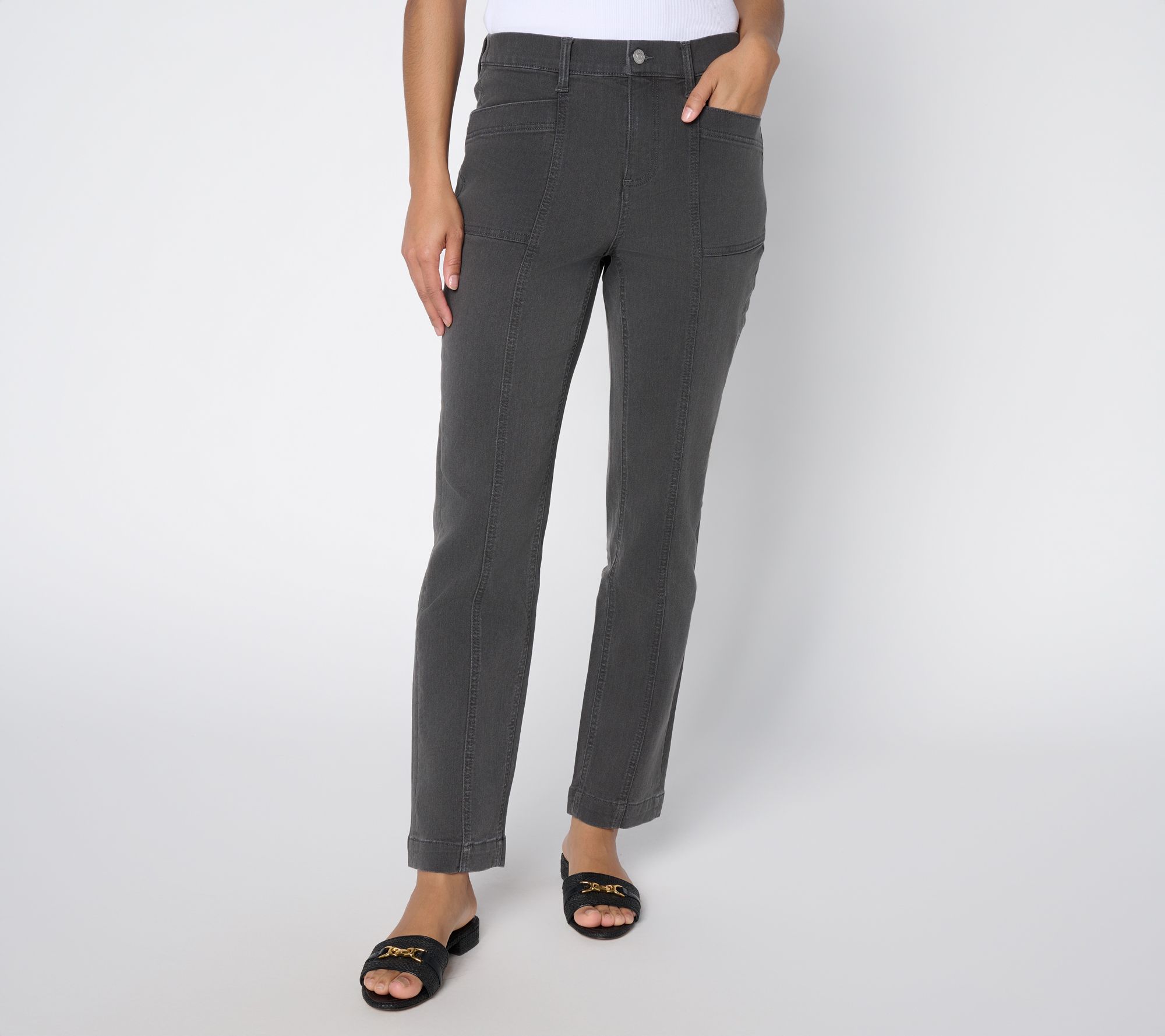 "As Is" Denim & Co. Regular Black Classic StretchStraight LegJean-Seaming