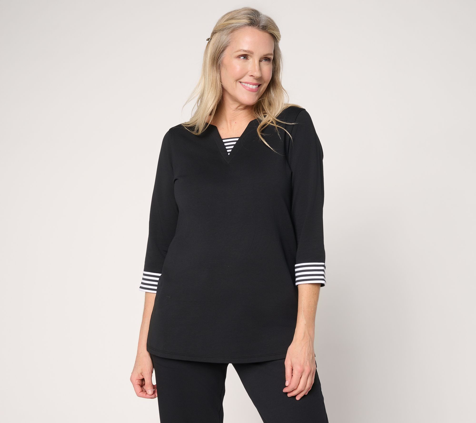 "As Is" Denim & Co. Active Regular French Terry Split Neck Tunic