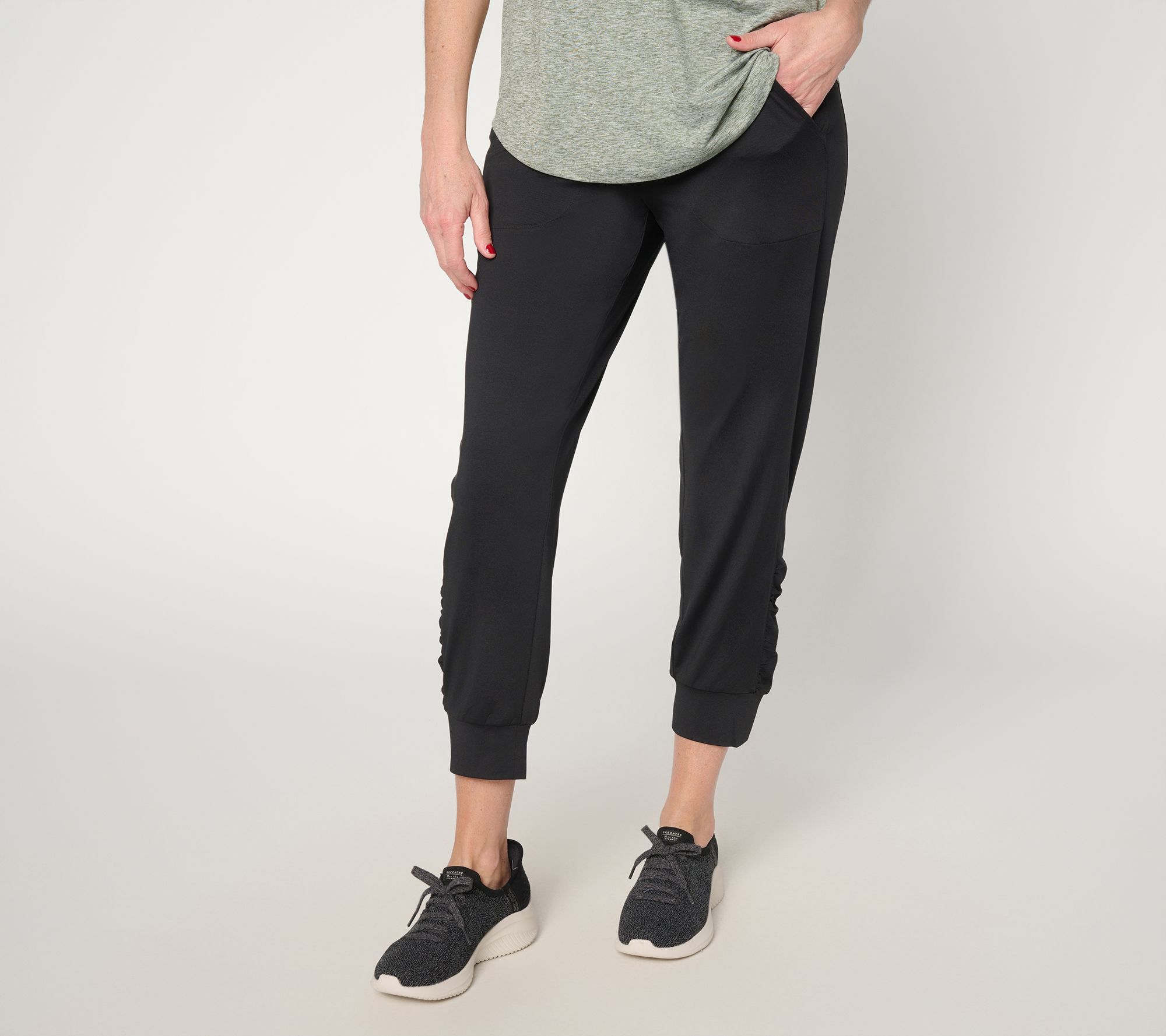 "As Is" Denim & Co. Active Petite Cool to the Touch Ruched Joggers