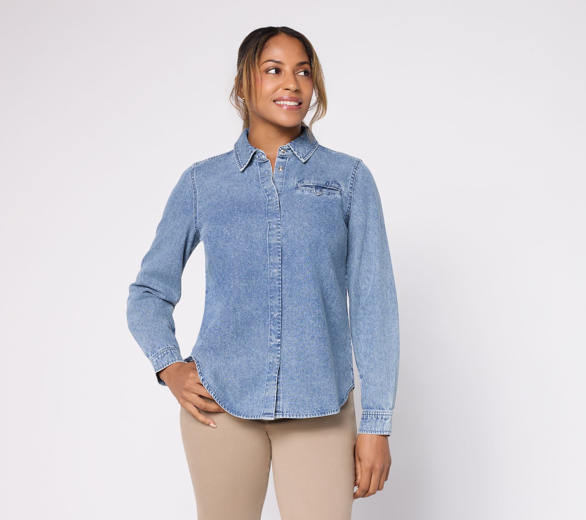 Joan Rivers Vintage Wash Denim Classic Fit Shirt