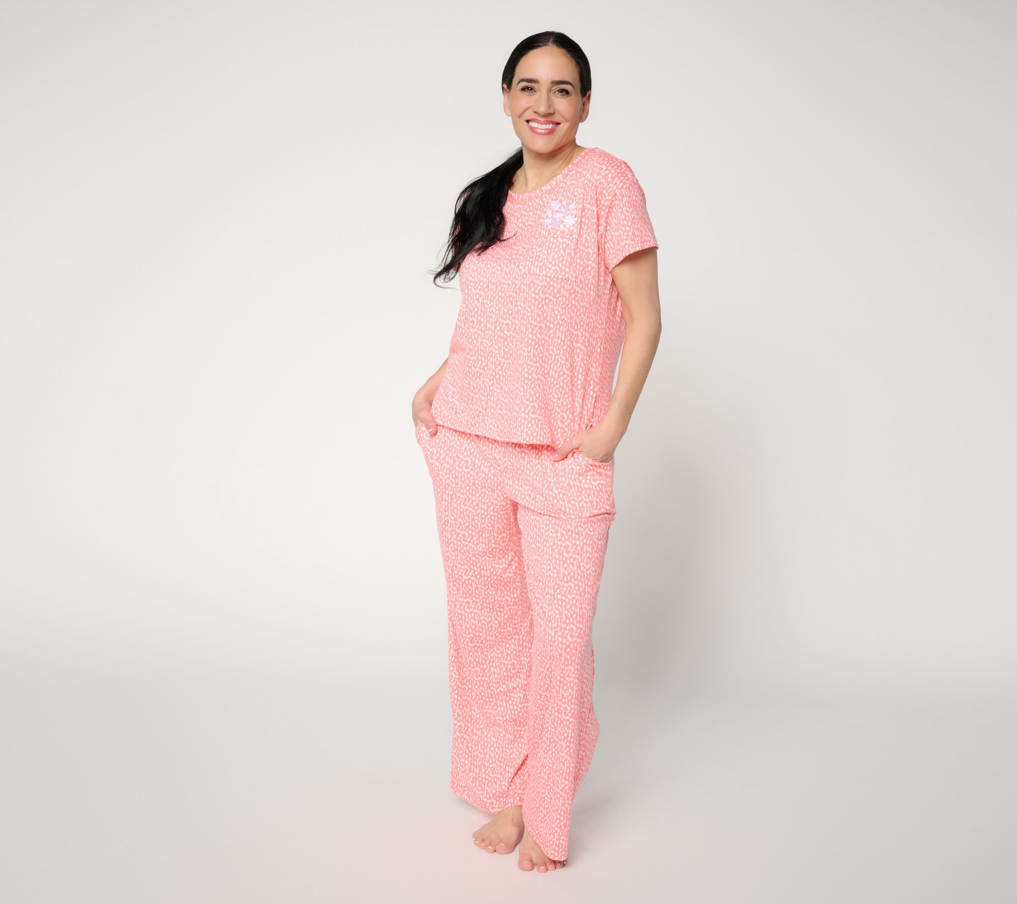 "As Is" MUK LUKS Cotton Jersey Blend Pocket Tee with Embroidery Set