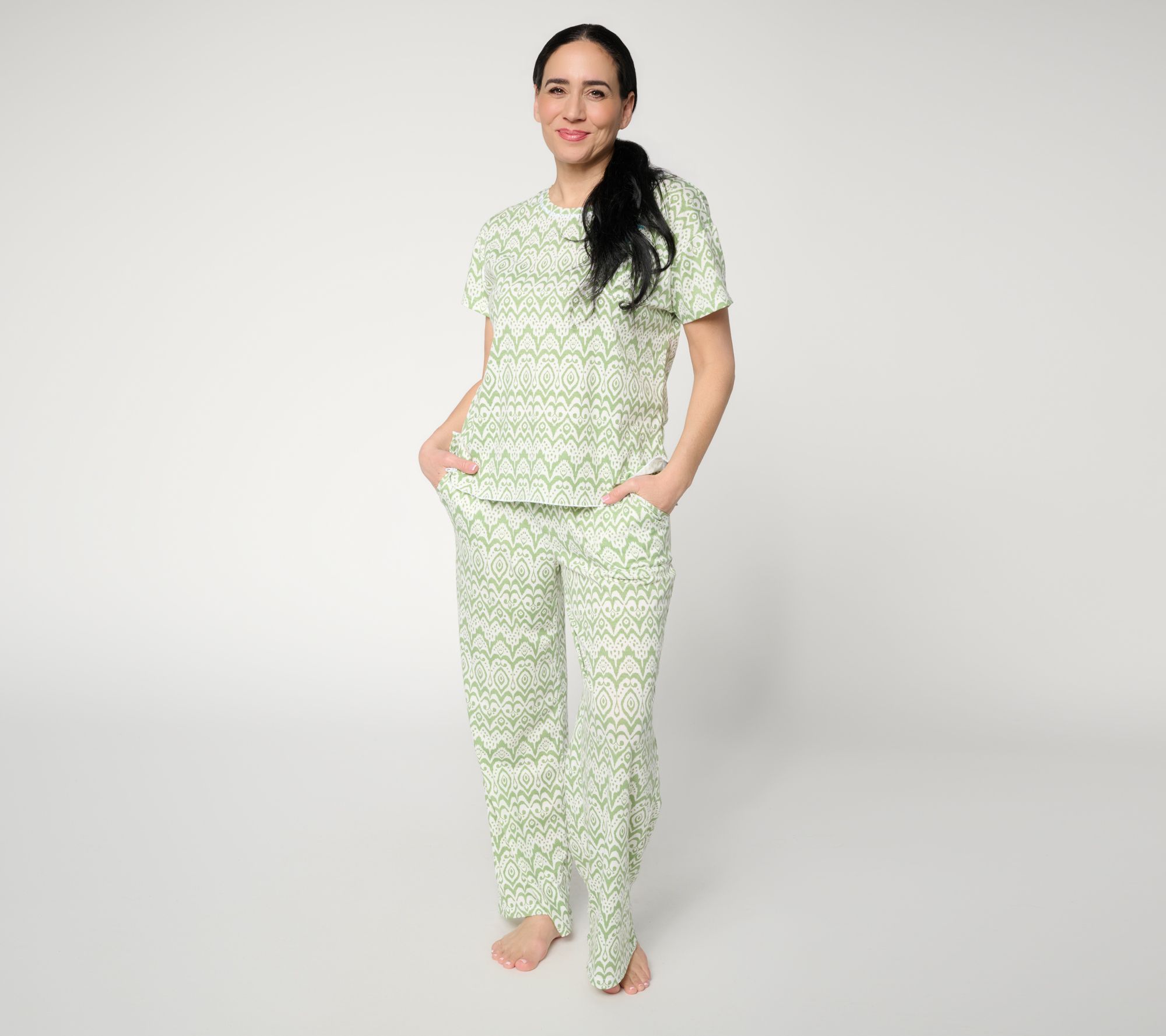 "As Is" MUK LUKS Cotton Jersey Blend Pocket Tee with Embroidery Set