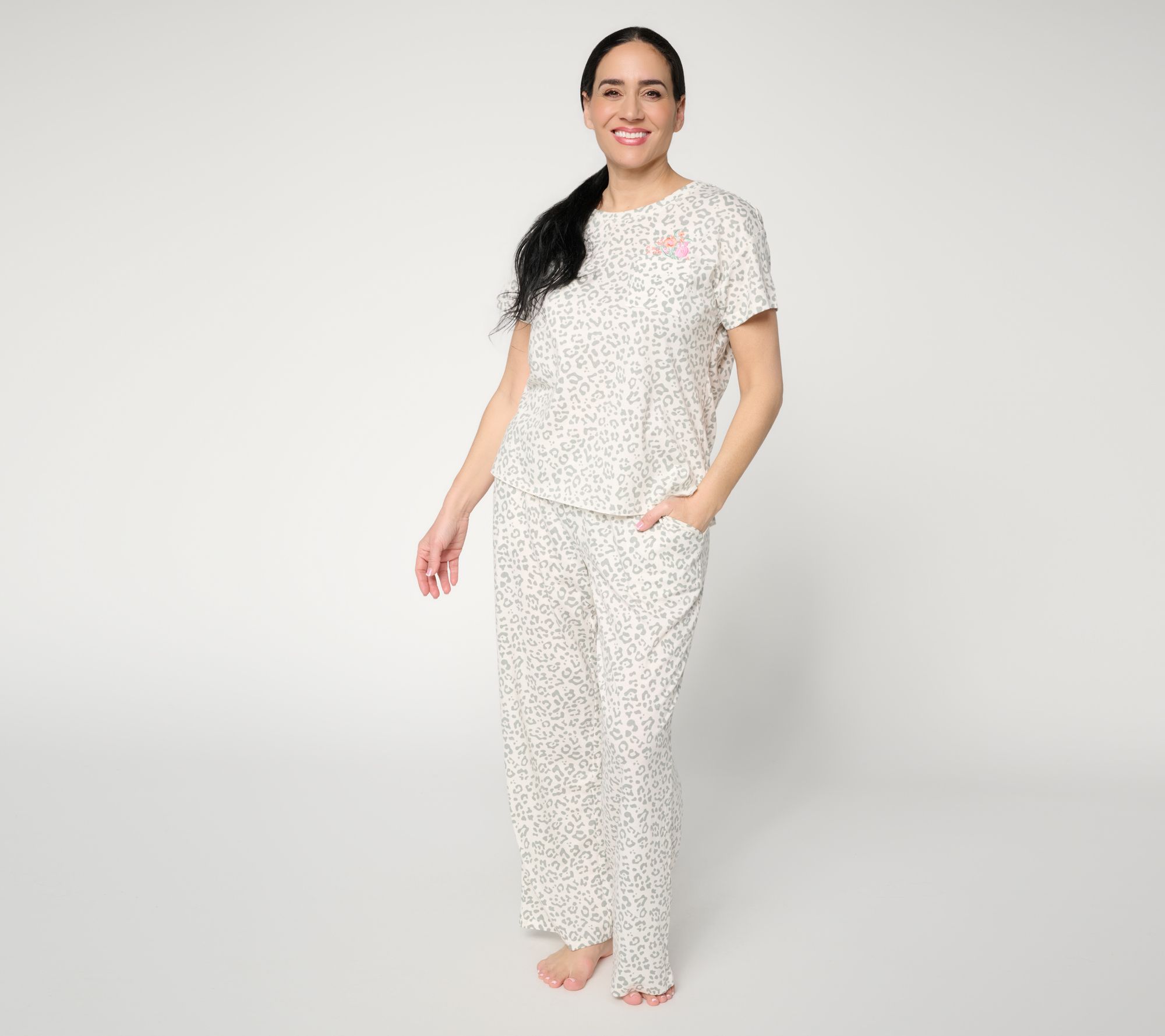 "As Is" MUK LUKS Cotton Jersey Blend Pocket Tee with Embroidery Set