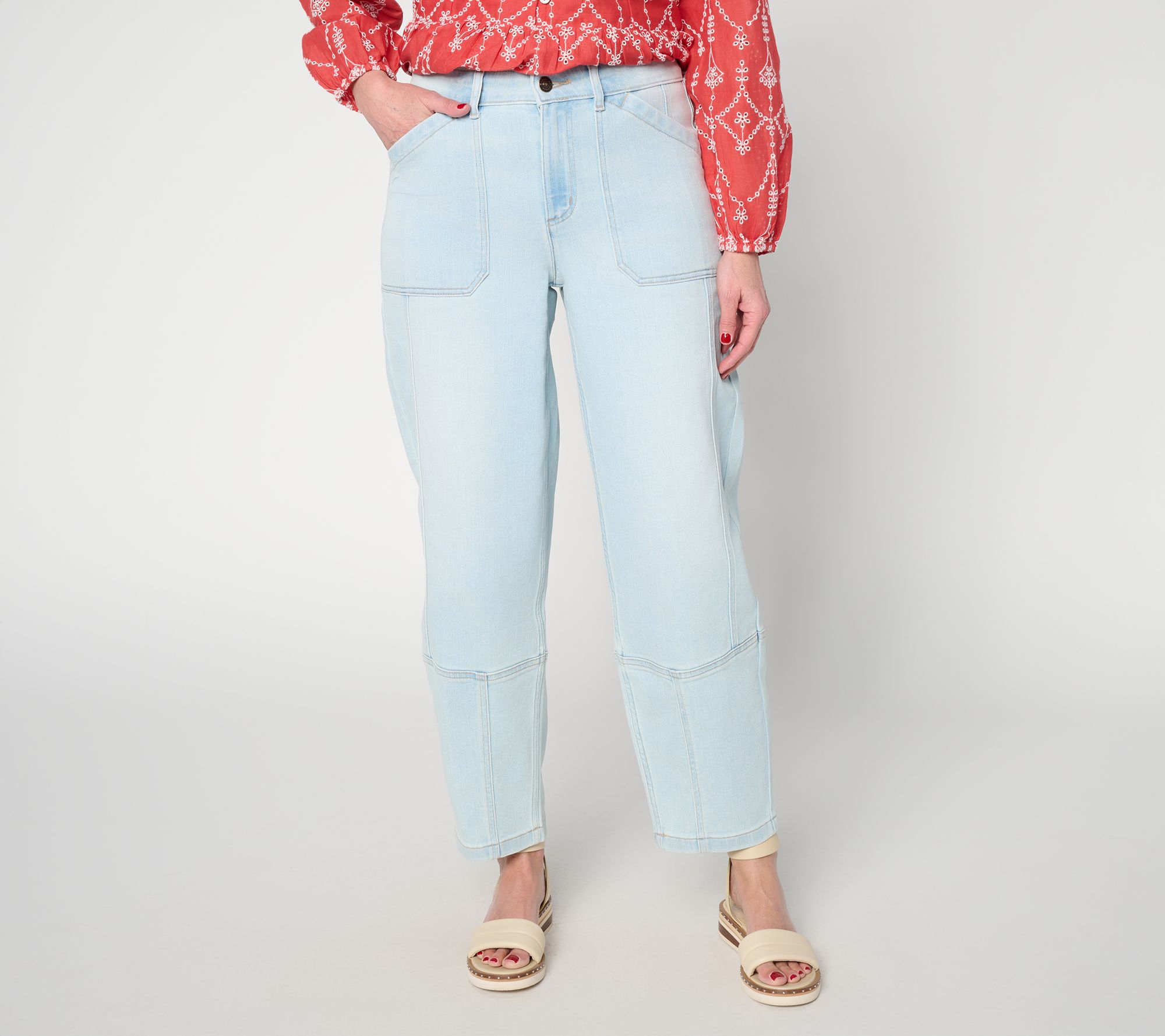 "As Is" LOGO by Lori Goldstein Tall Indigo Barrel Leg Ankle Jean