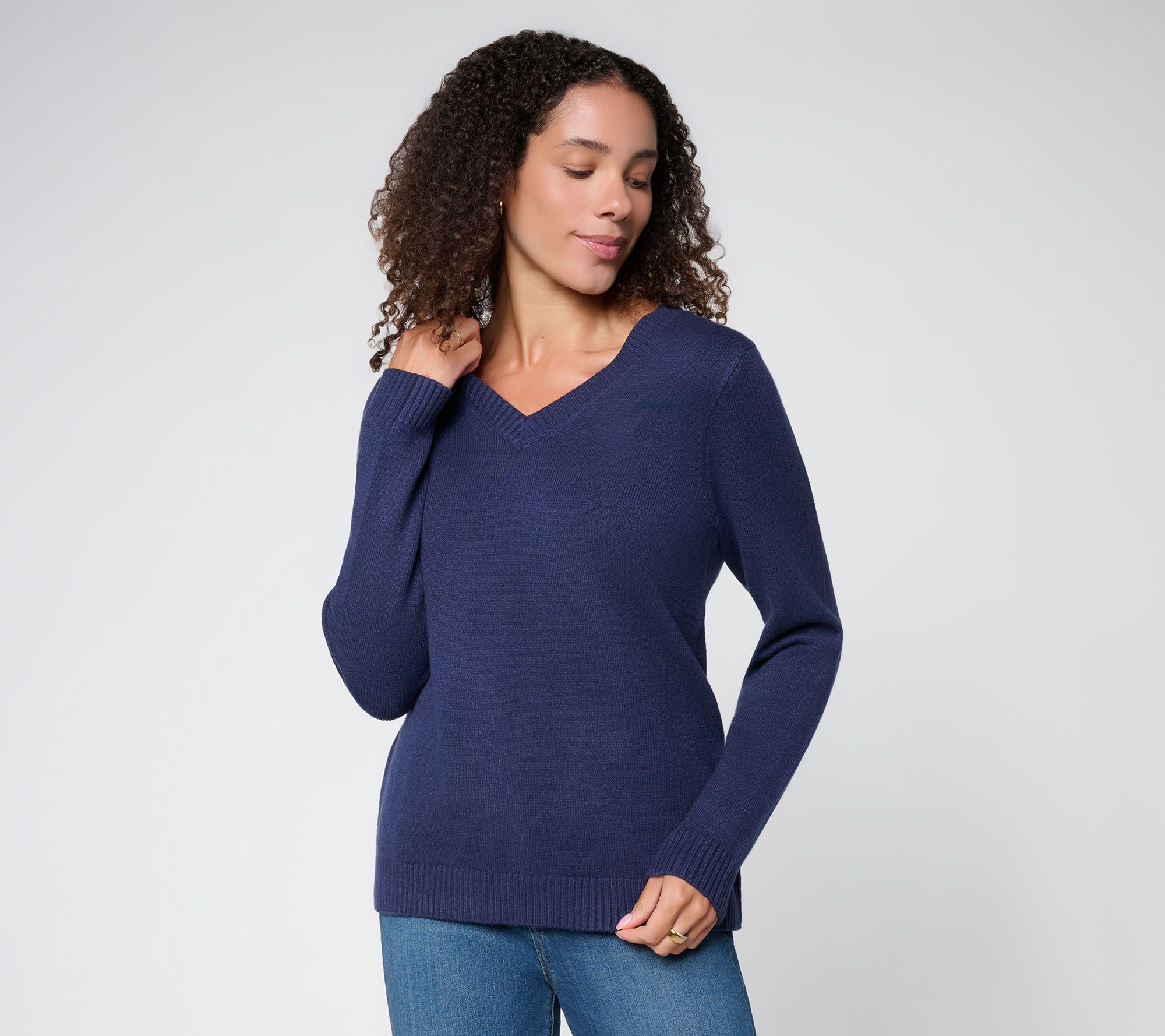 Denim & Co. Essentials V- Neck Long Sleeve Sweater