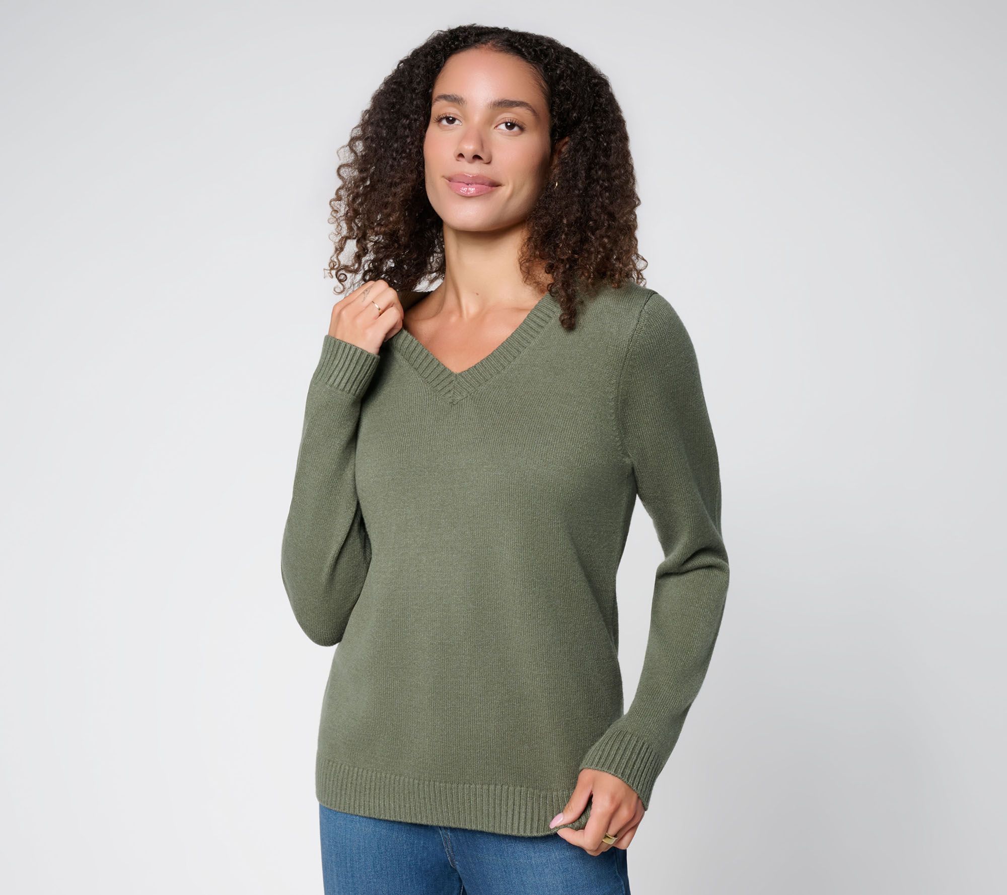 Denim & Co. Essentials V- Neck Long Sleeve Sweater