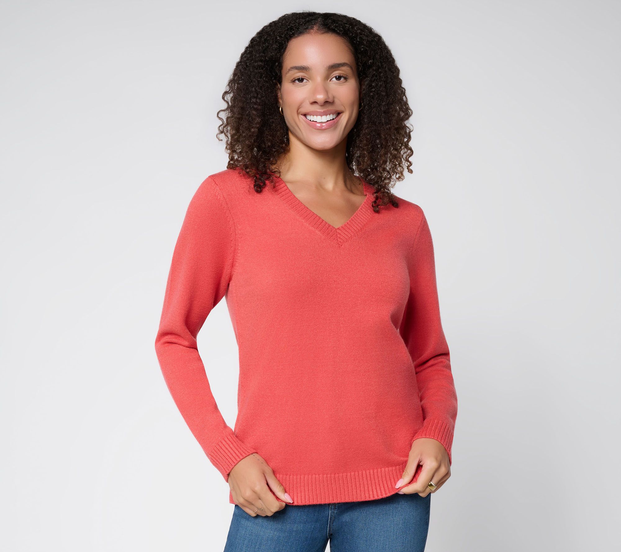 Denim & Co. Essentials V- Neck Long Sleeve Sweater