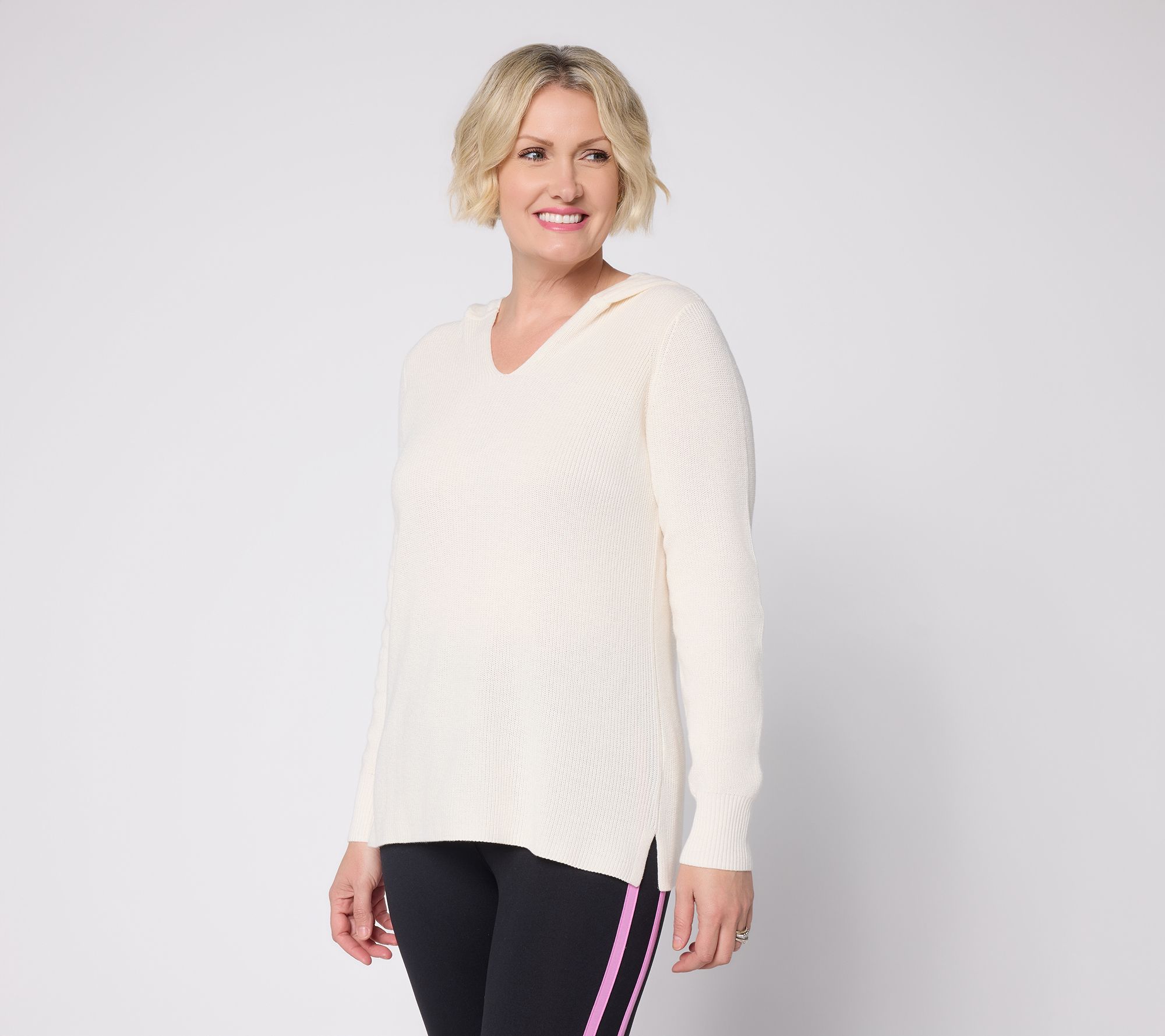 "As Is" Belle by Kim Gravel Shaker Knit Sweater with Jersey Hood