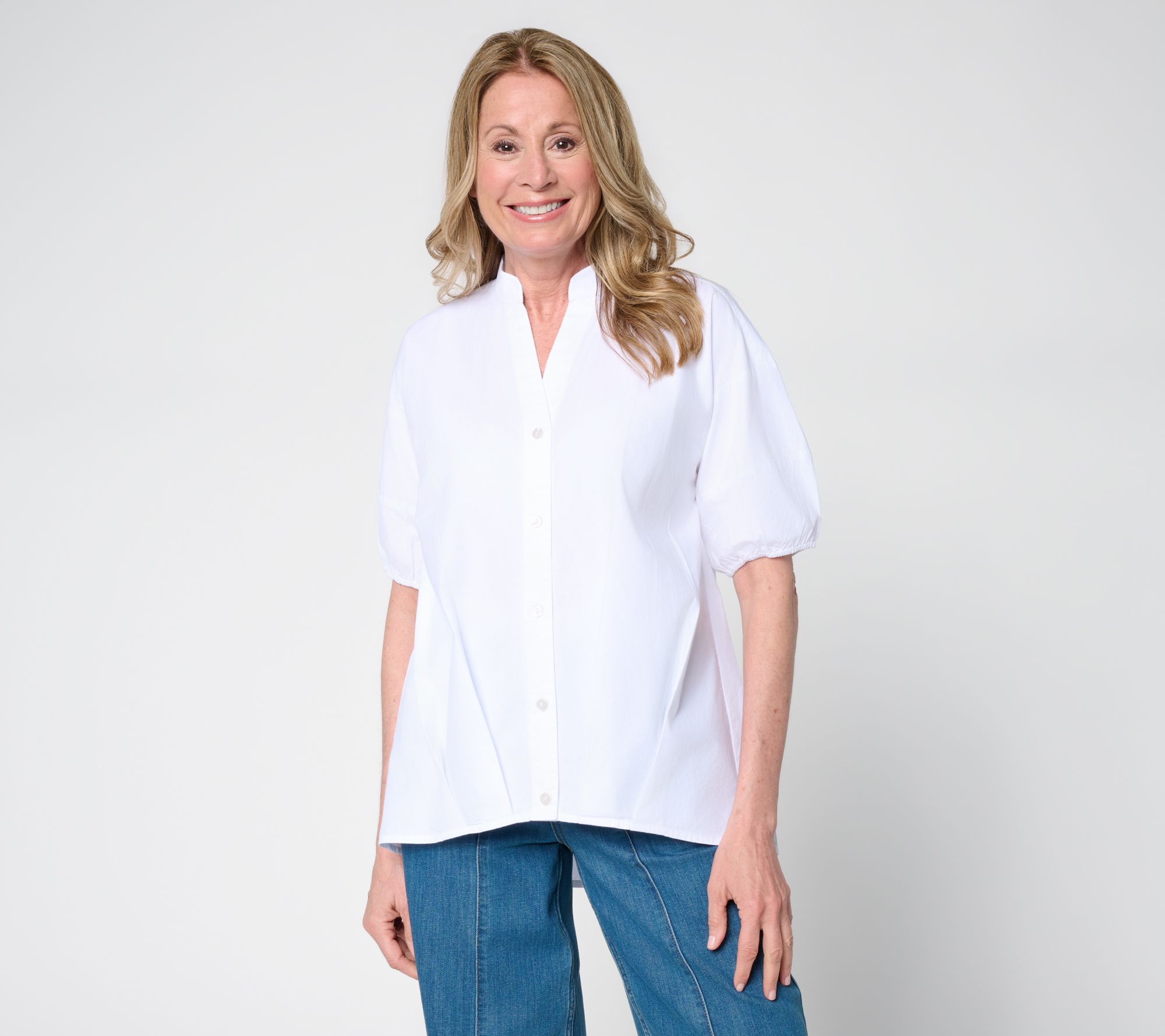 "As Is" LOGO by Lori Goldstein Bubble Hem Button Front Shirt