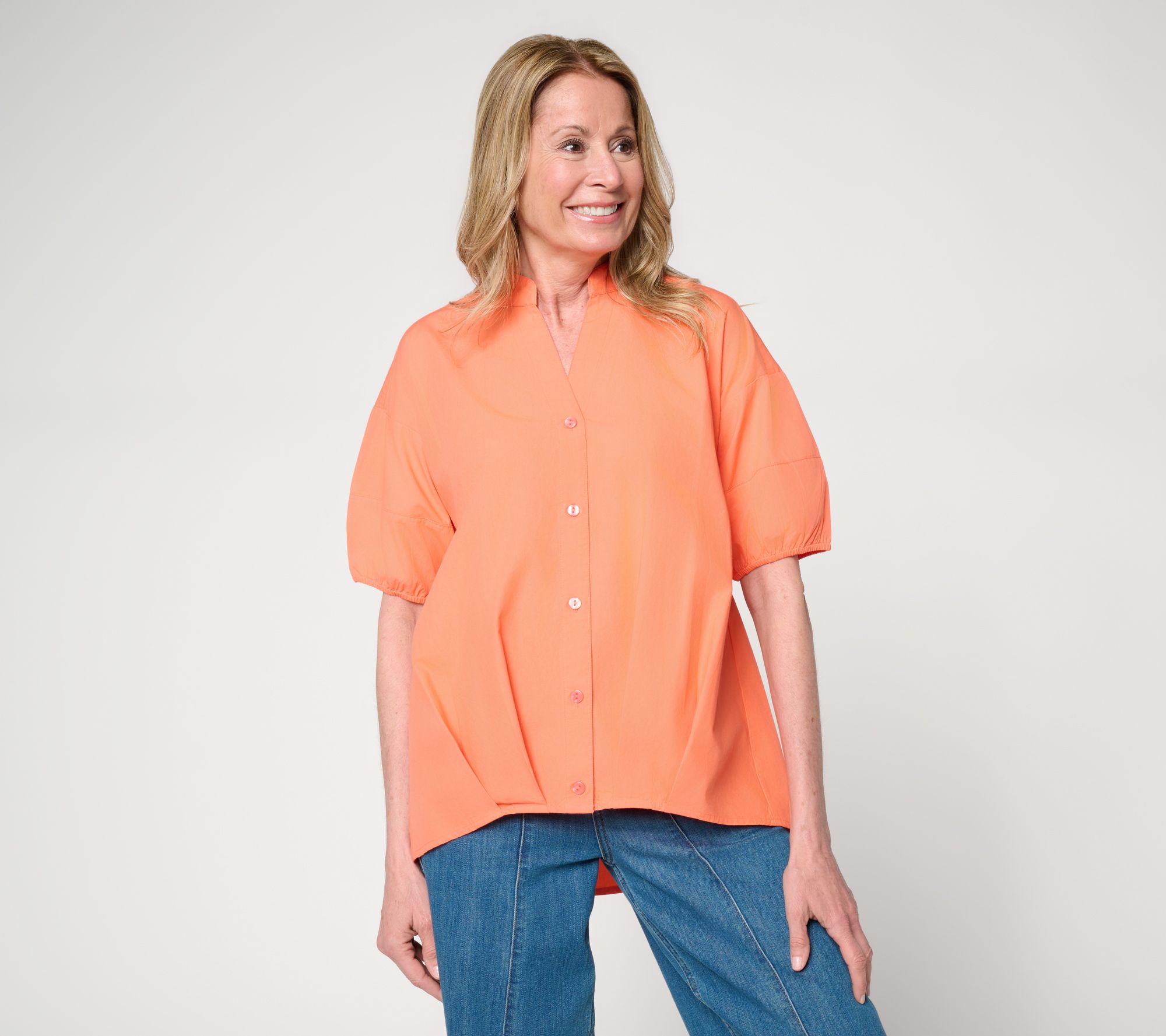 "As Is" LOGO by Lori Goldstein Bubble Hem Button Front Shirt