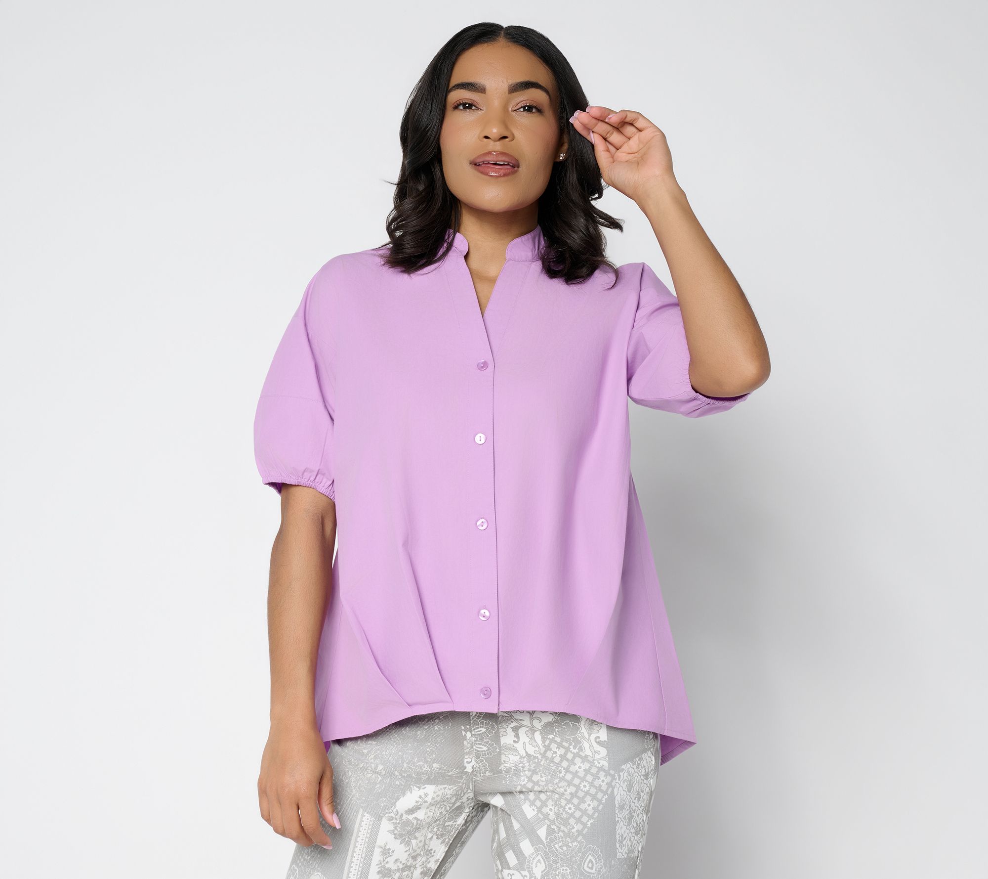 "As Is" LOGO by Lori Goldstein Bubble Hem Button Front Shirt