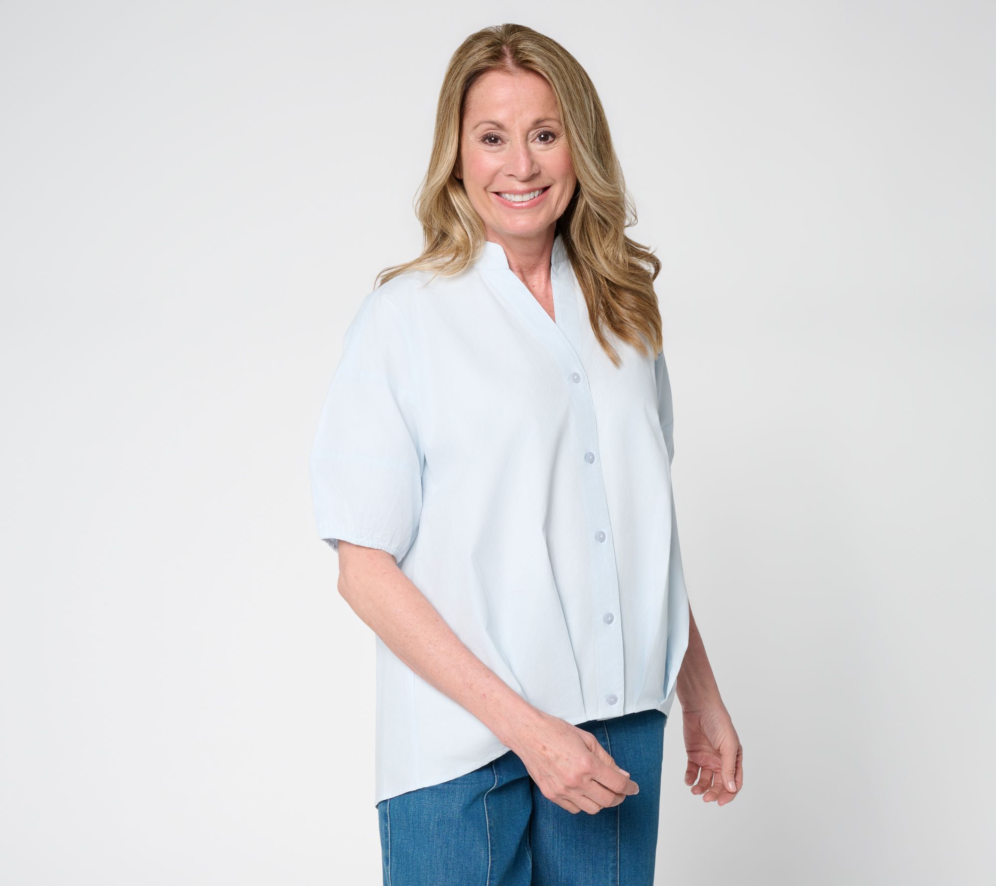 "As Is" LOGO by Lori Goldstein Bubble Hem Button Front Shirt