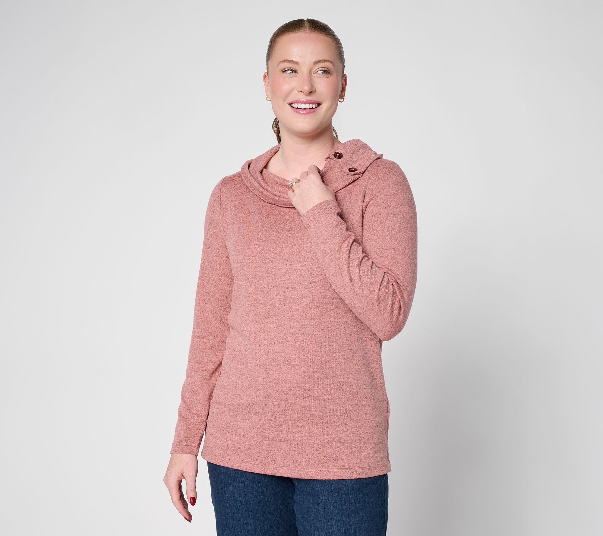  Denim & Co. Heavenly Jersey Long Sleeve Cowl Neck Top
