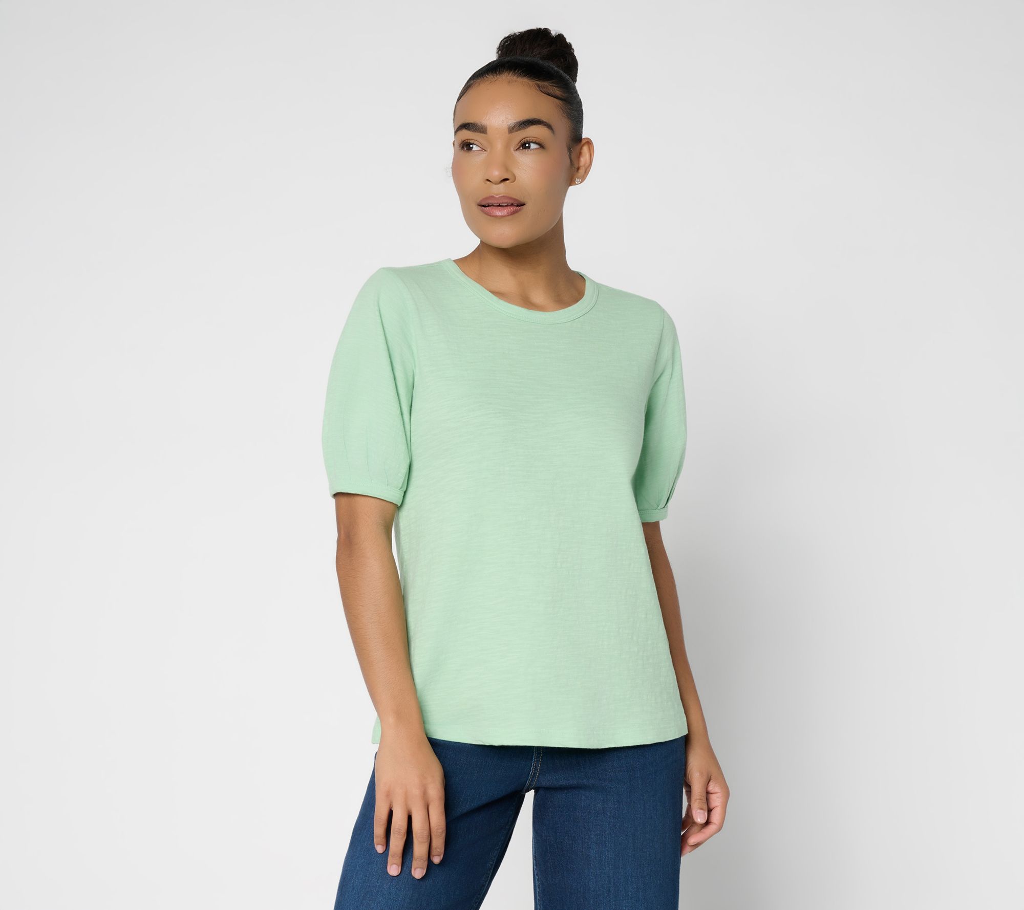 "As Is" LOGO Principles by Lori Goldstein Pleated Elbow 100% Cotton Top