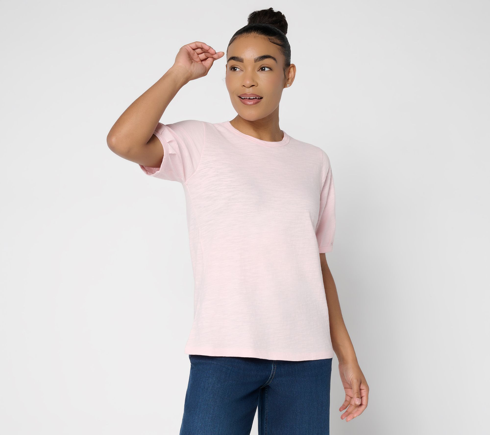 "As Is" LOGO Principles by Lori Goldstein Pleated Elbow 100% Cotton Top