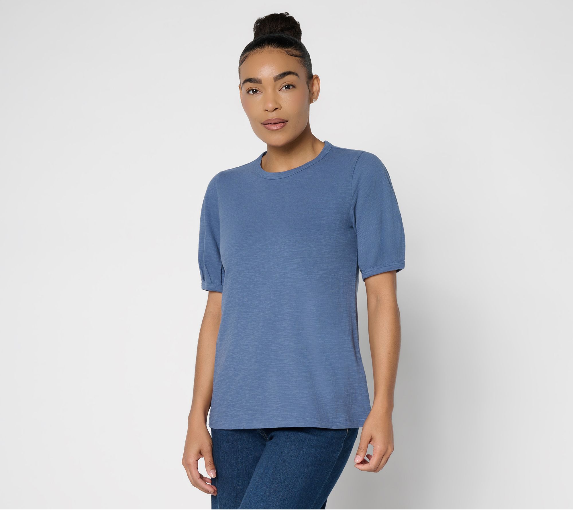 "As Is" LOGO Principles by Lori Goldstein Pleated Elbow 100% Cotton Top