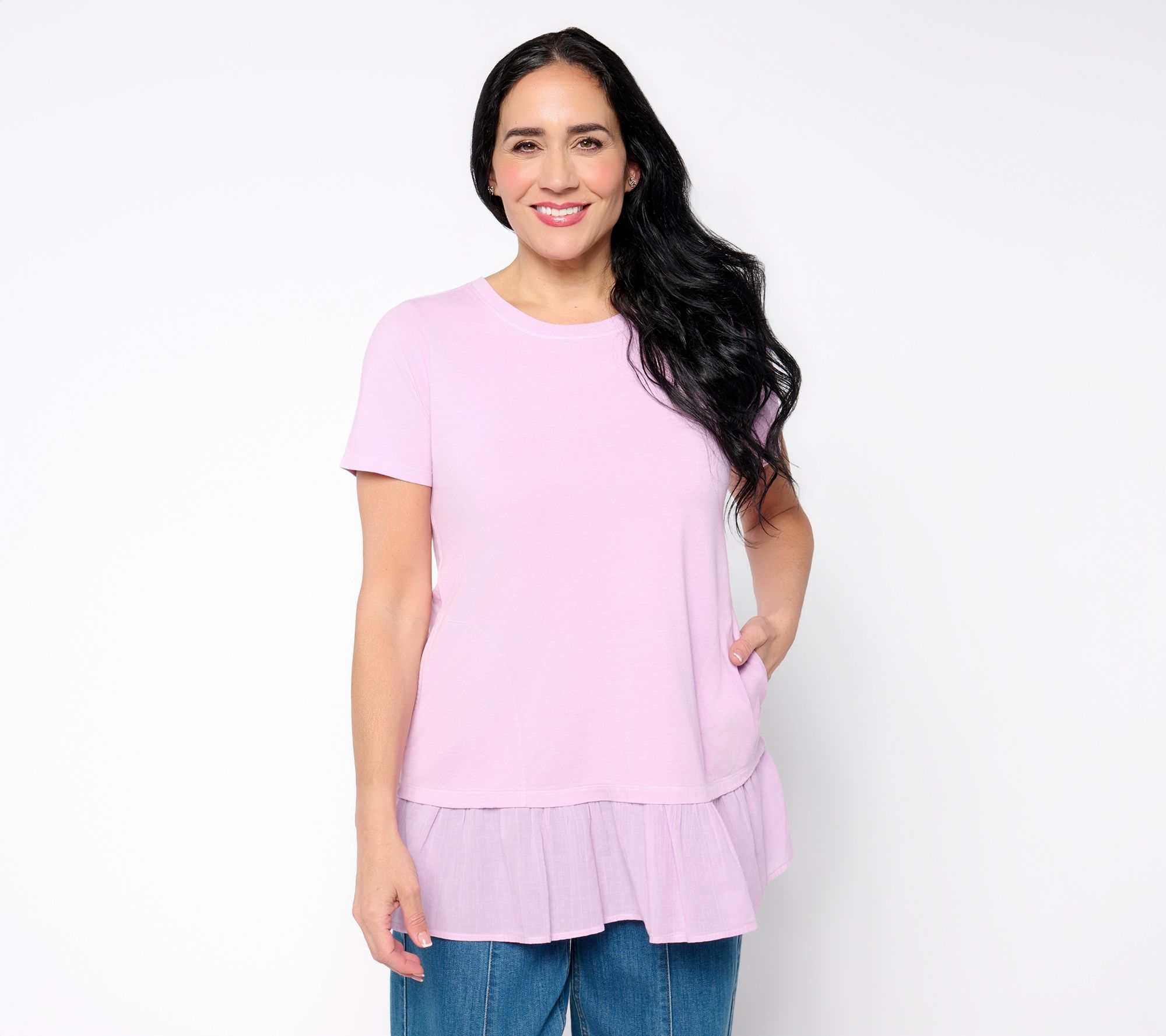 "As Is" LOGO by Lori Goldstein Reg Mixed Media Short Sleeve Tunic