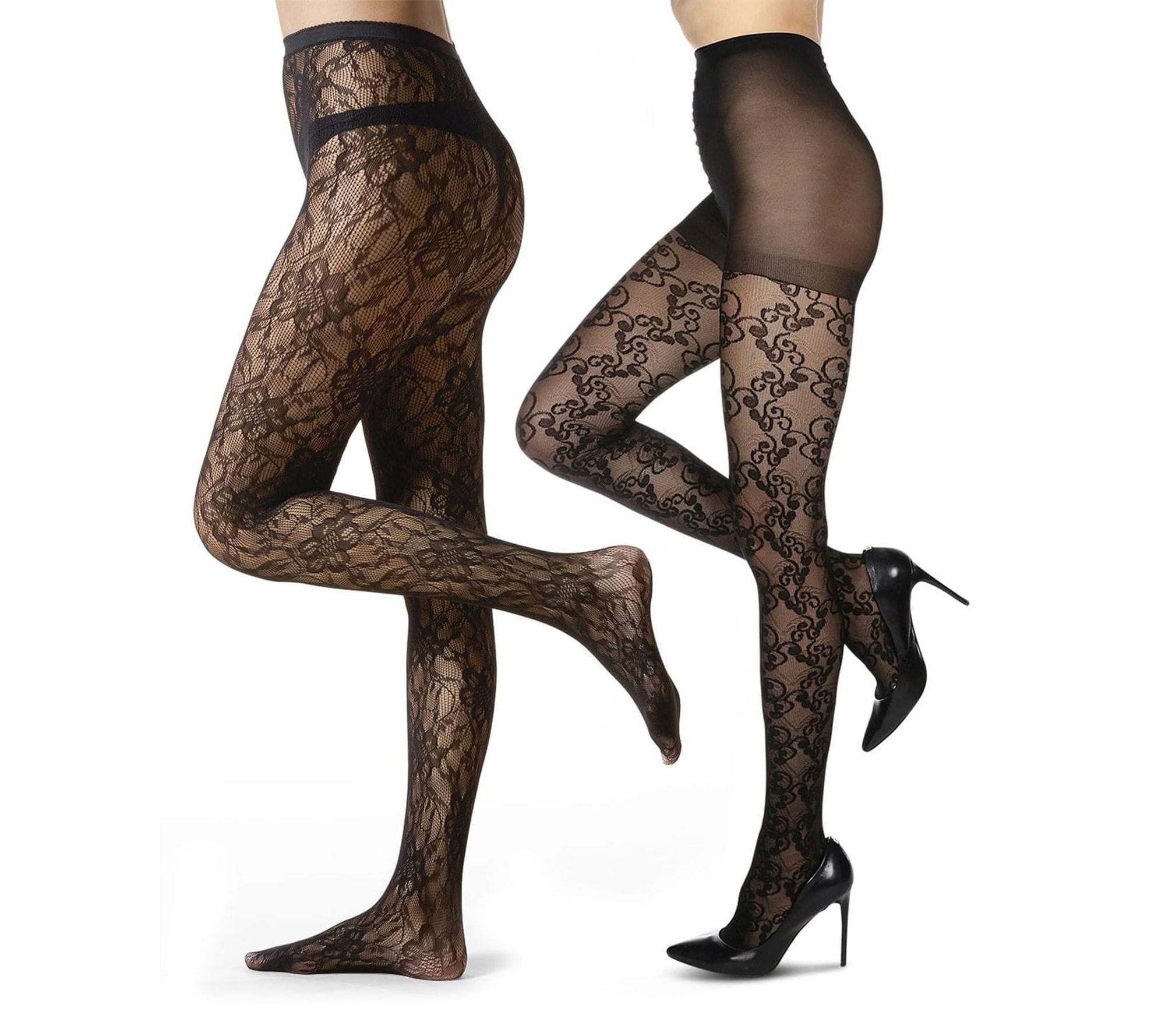 2 Pair Women's Fashion Floral & Swirl Tights