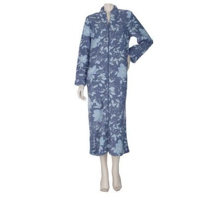 Stan Herman Fuzzy Floral Brushed Terry Zip Front Lounger - QVC.com