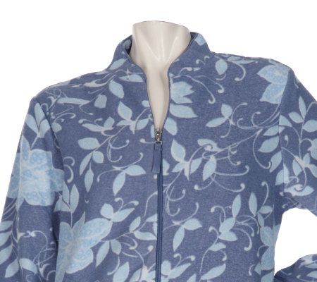 Stan Herman Fuzzy Floral Brushed Terry Zip Front Lounger - QVC.com