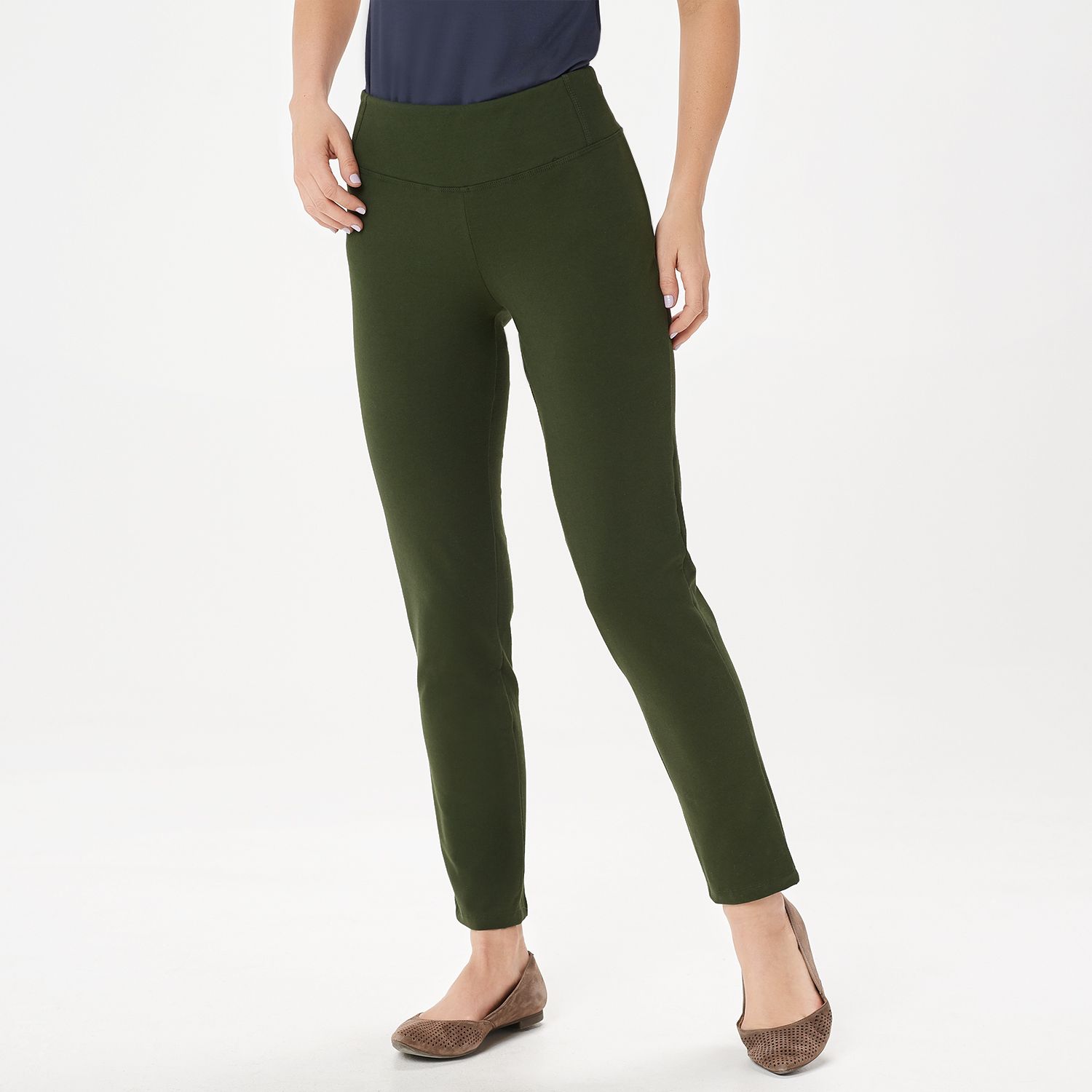 Women with Control Olive Green Tall Slim Leg Ankle Pants w/ Waist Seams New