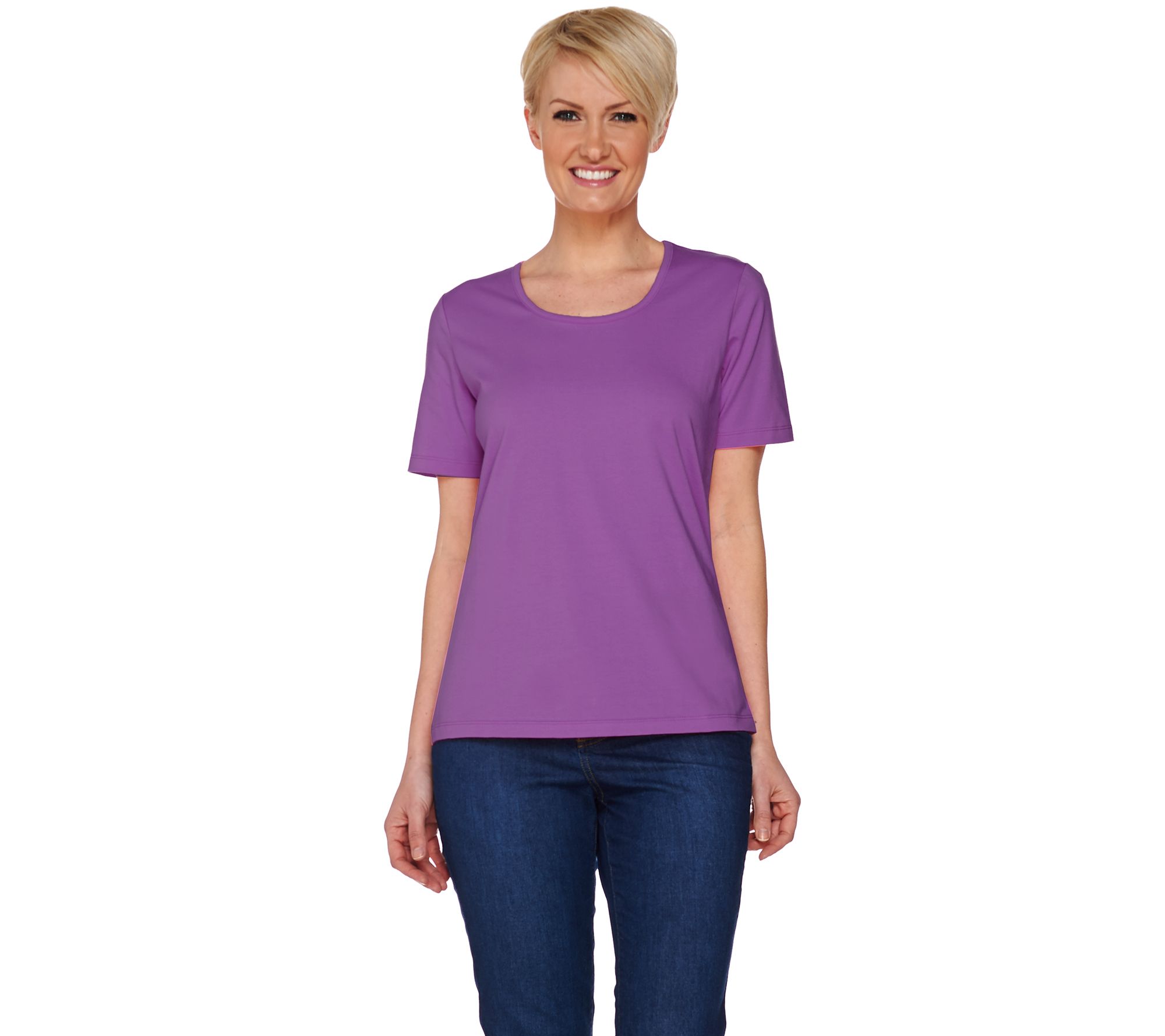 Denim & Co. Essentials Scoop Neck Short Sleeve Top - QVC.com