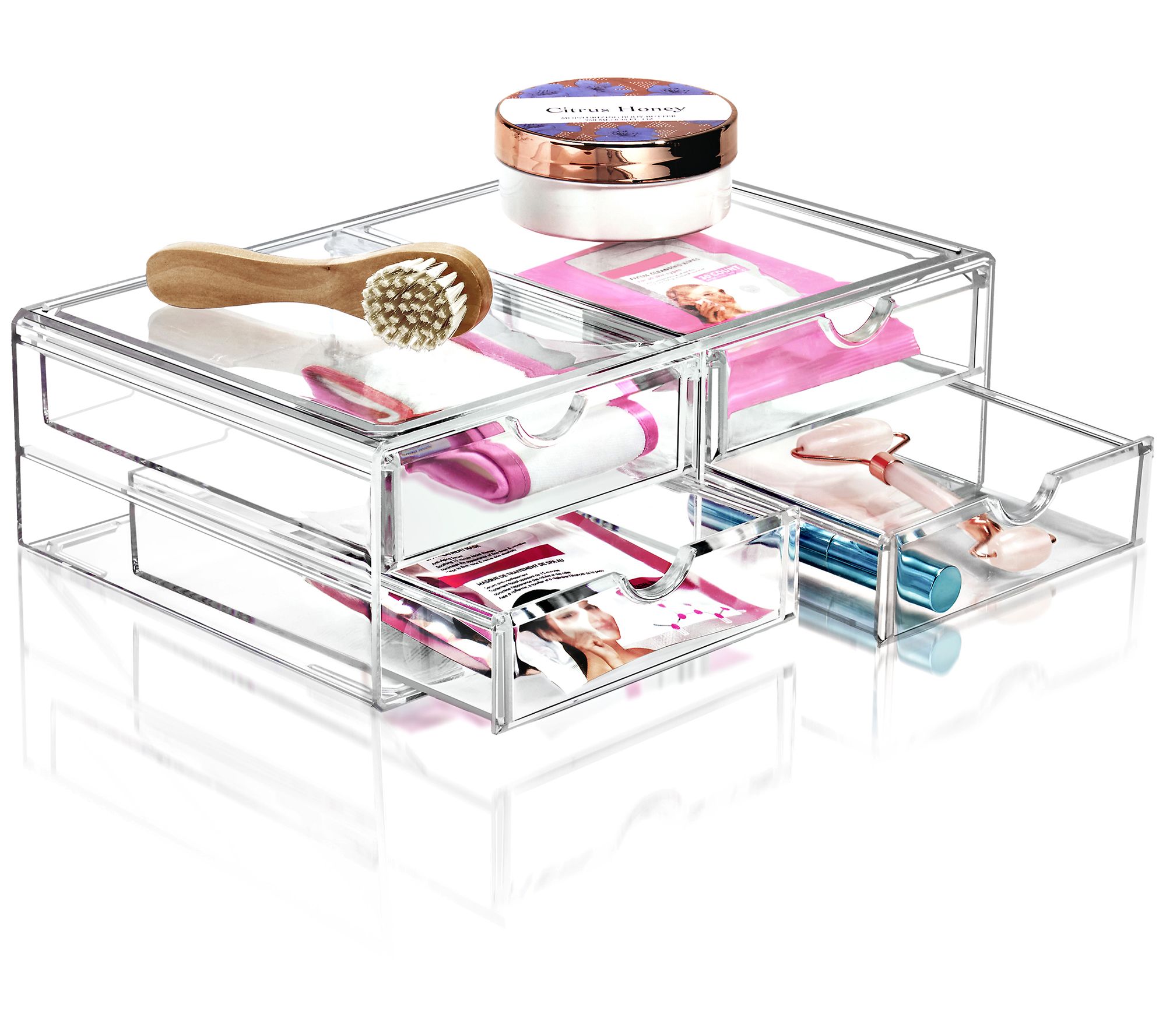 4 Drawer Plastic Jewelry Box with Storage Trays - Clear/Gray – VIASEARS  BEAUTY