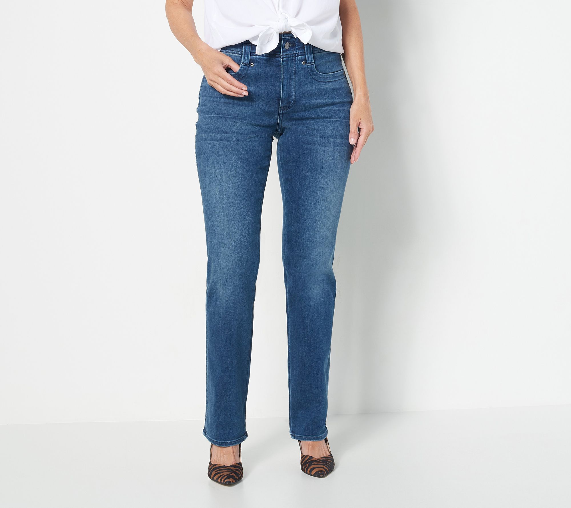 NYDJ Marilyn Straight Higher Rise Ankle Jeans- Saybrook - QVC.com
