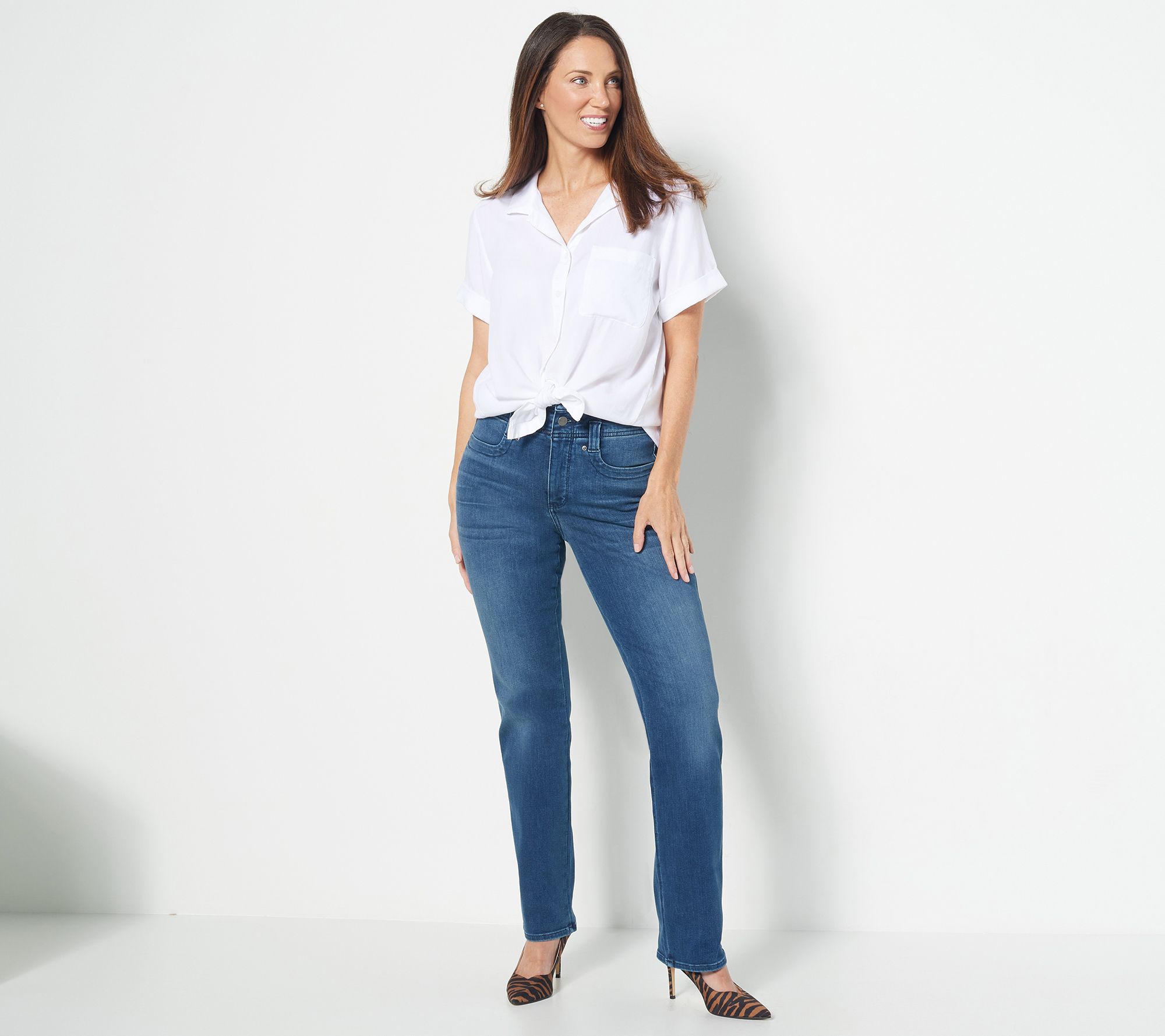 NYDJ Marilyn Straight Higher Rise Ankle Jeans- Saybrook - QVC.com
