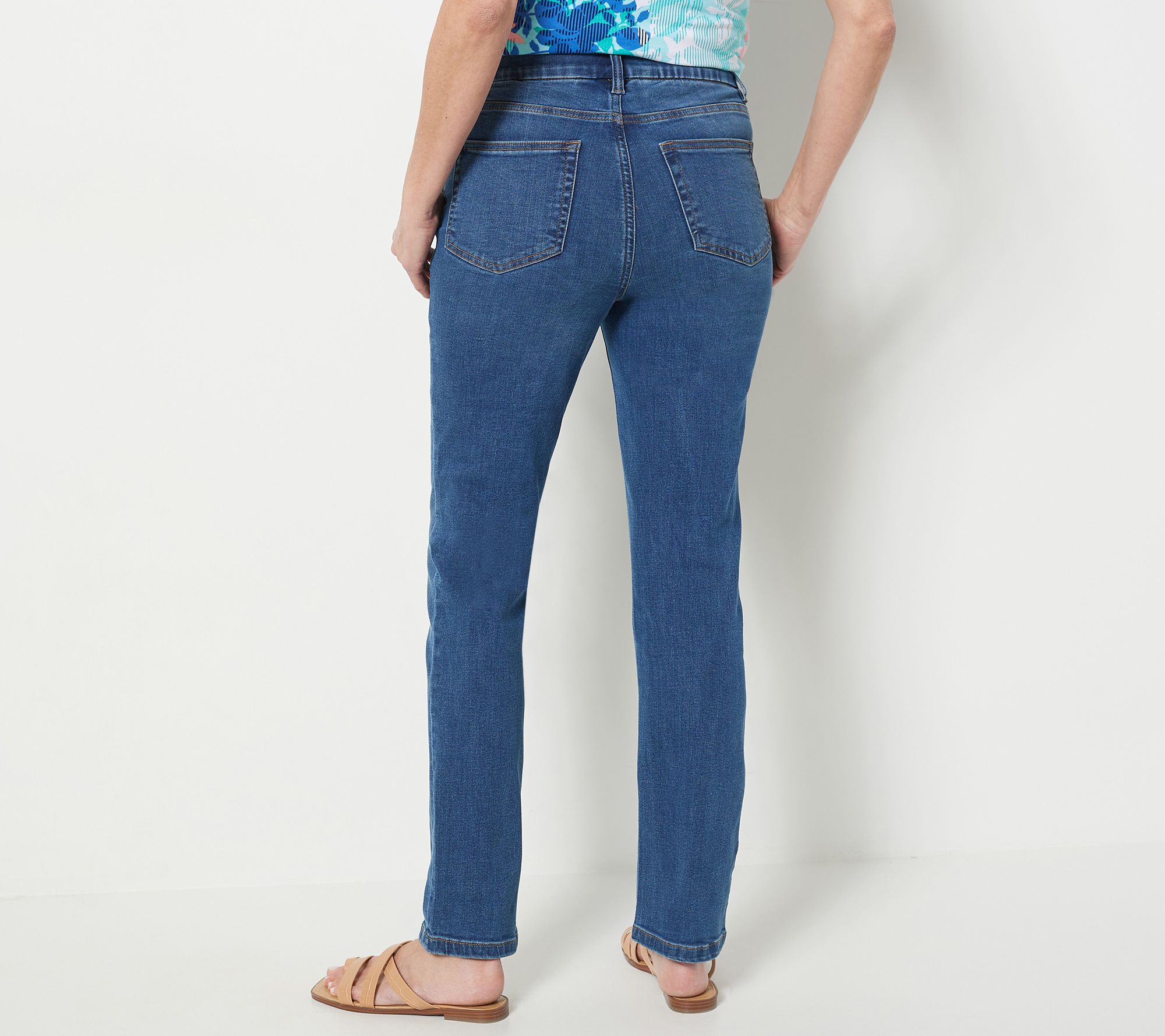 Denim & Co. Regular Comfy Knit Denim Straight Leg Pocket Jeans