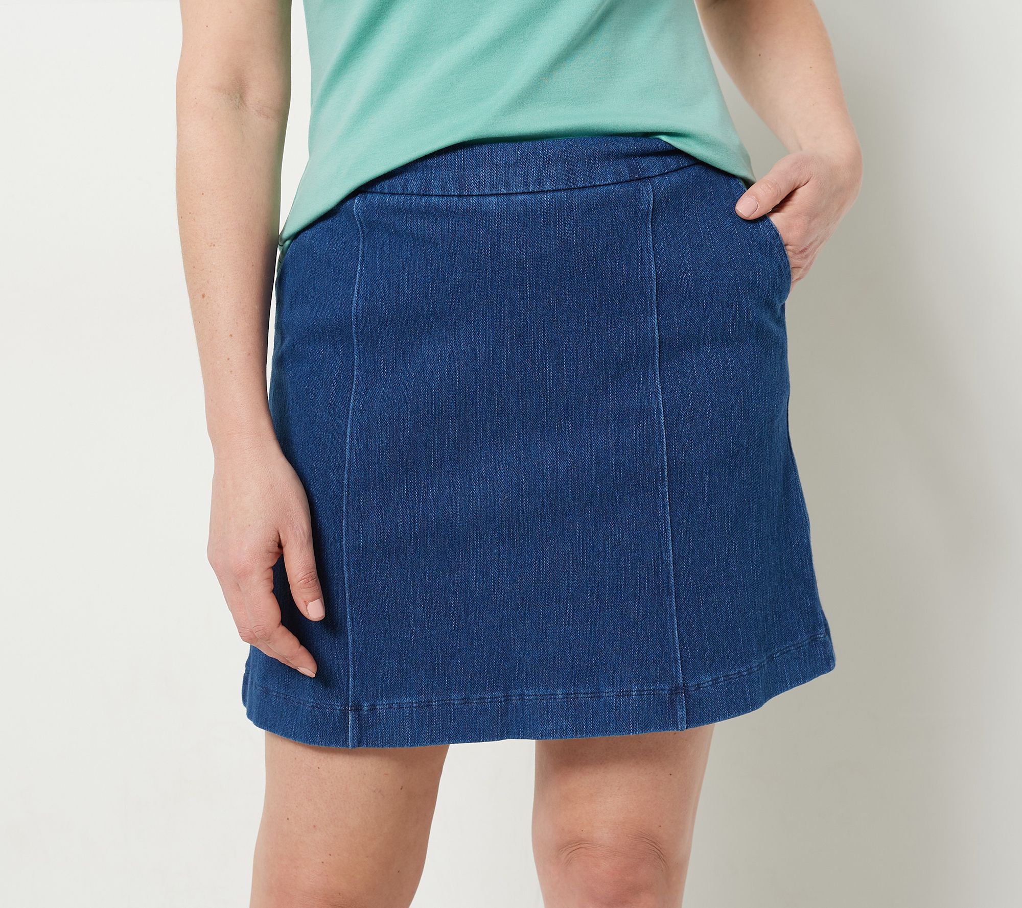 "As Is" Isaac Mizrahi Live! Tall Knit Denim Pull on Skort