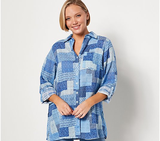 Joan Rivers Regular Patchwork Plaid Cotton Tunic Shirt