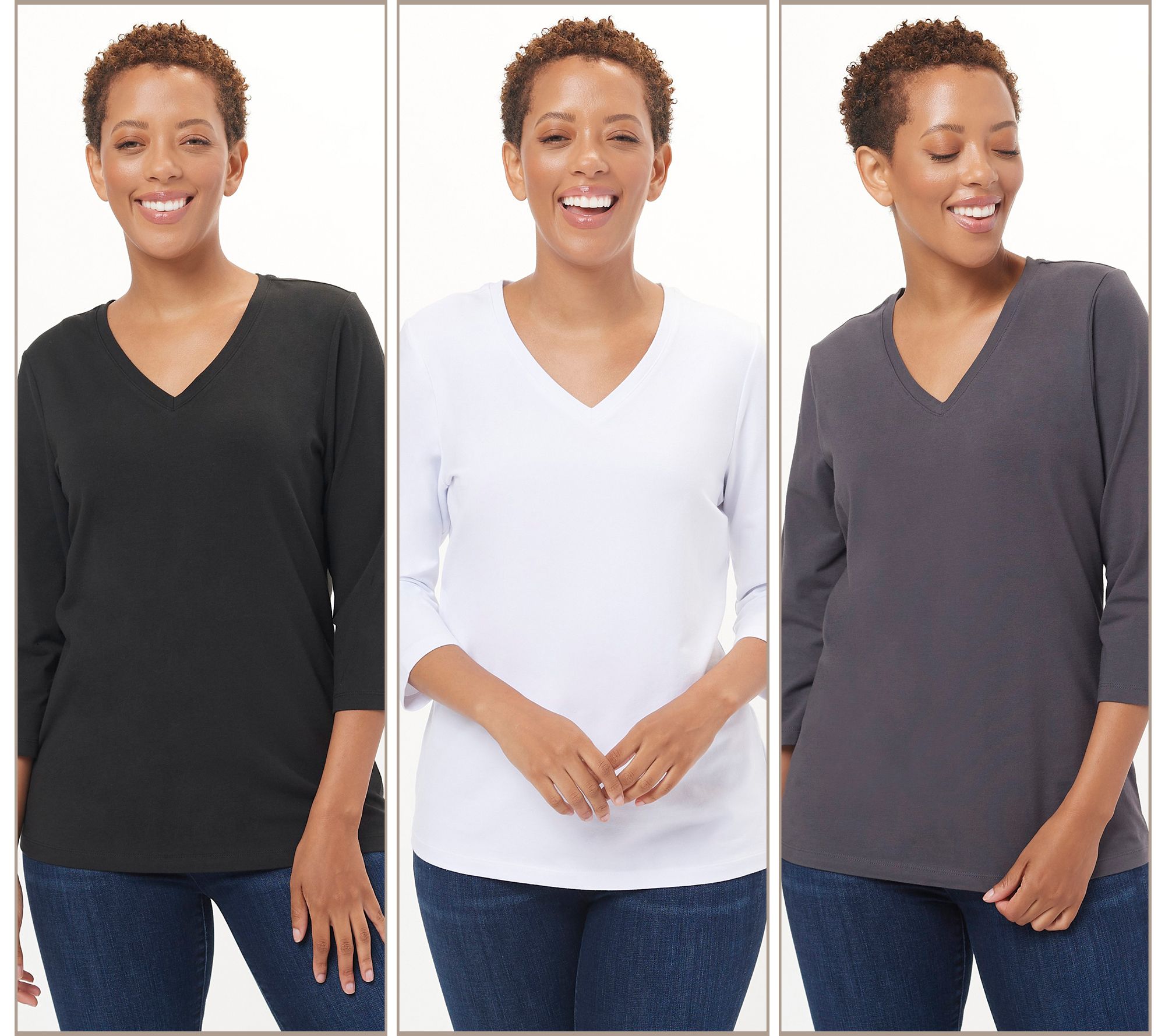 "As Is" Denim & Co. Perfect Jersey Set of Three 3/4- Sleeve Tops