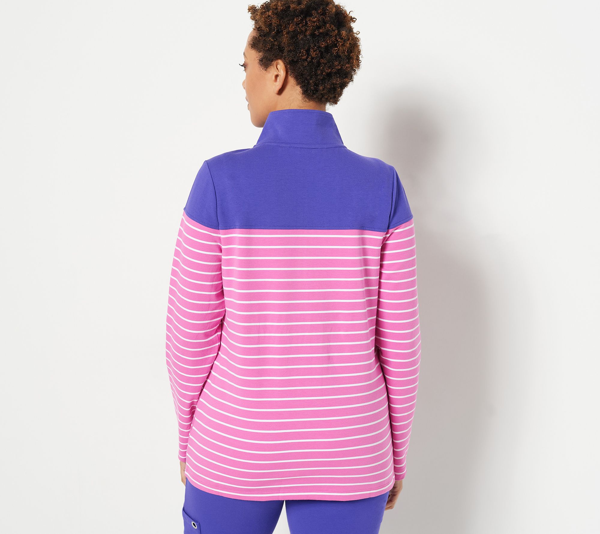 "As Is" Sport Savvy French Terry Striped Half Zip Pullover
