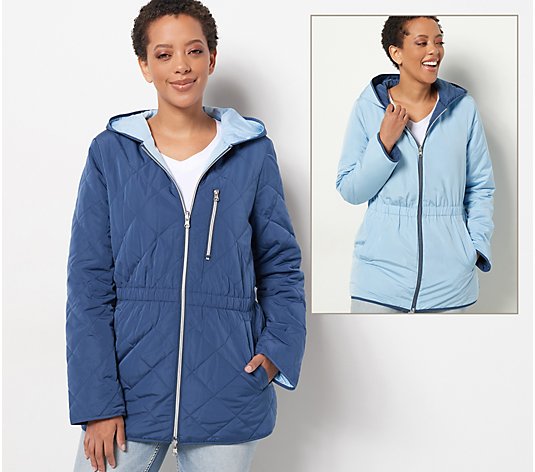 "As Is" Nuage Reversible Quilted Jacket with Hood & Cinch Waist