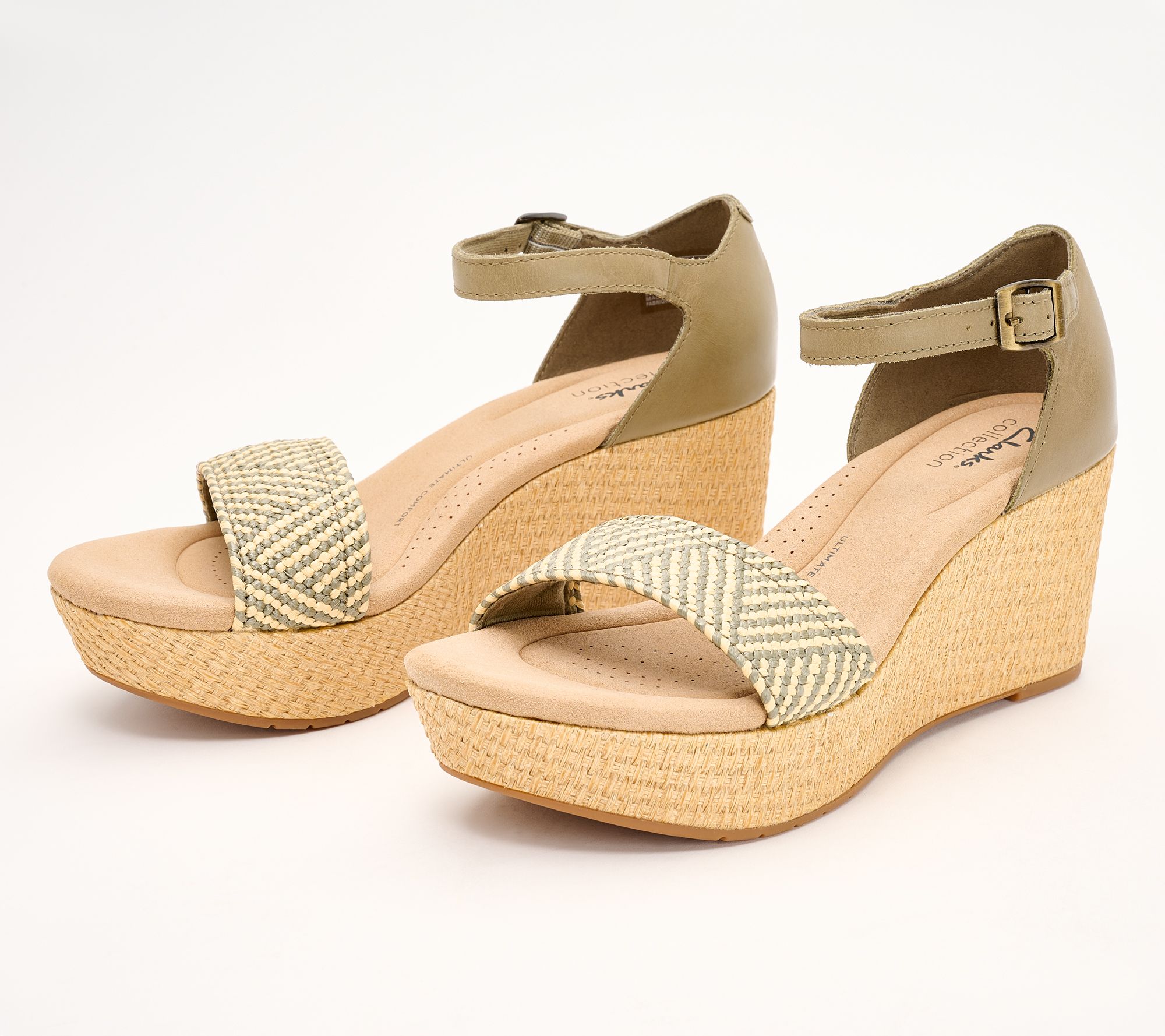 Clarks Collection Leather Raffia Wedges Rose QVC.com